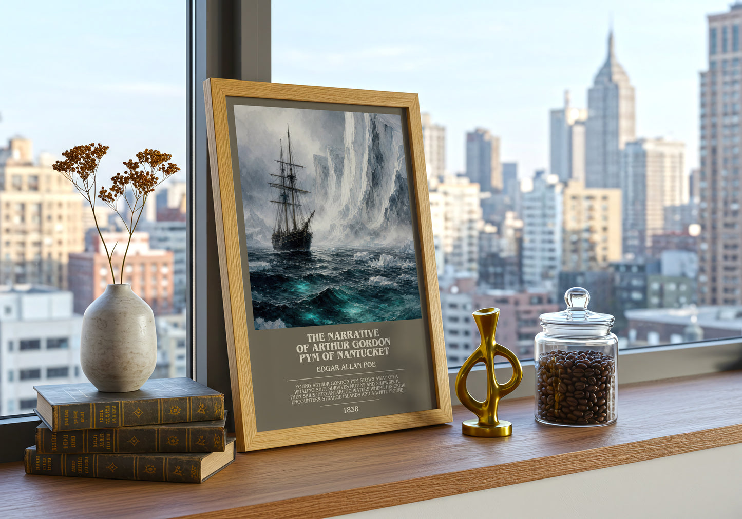 The Narrative Of Arthur Gordon Pym Of Nantucket bookish print framed by window – literary home decor