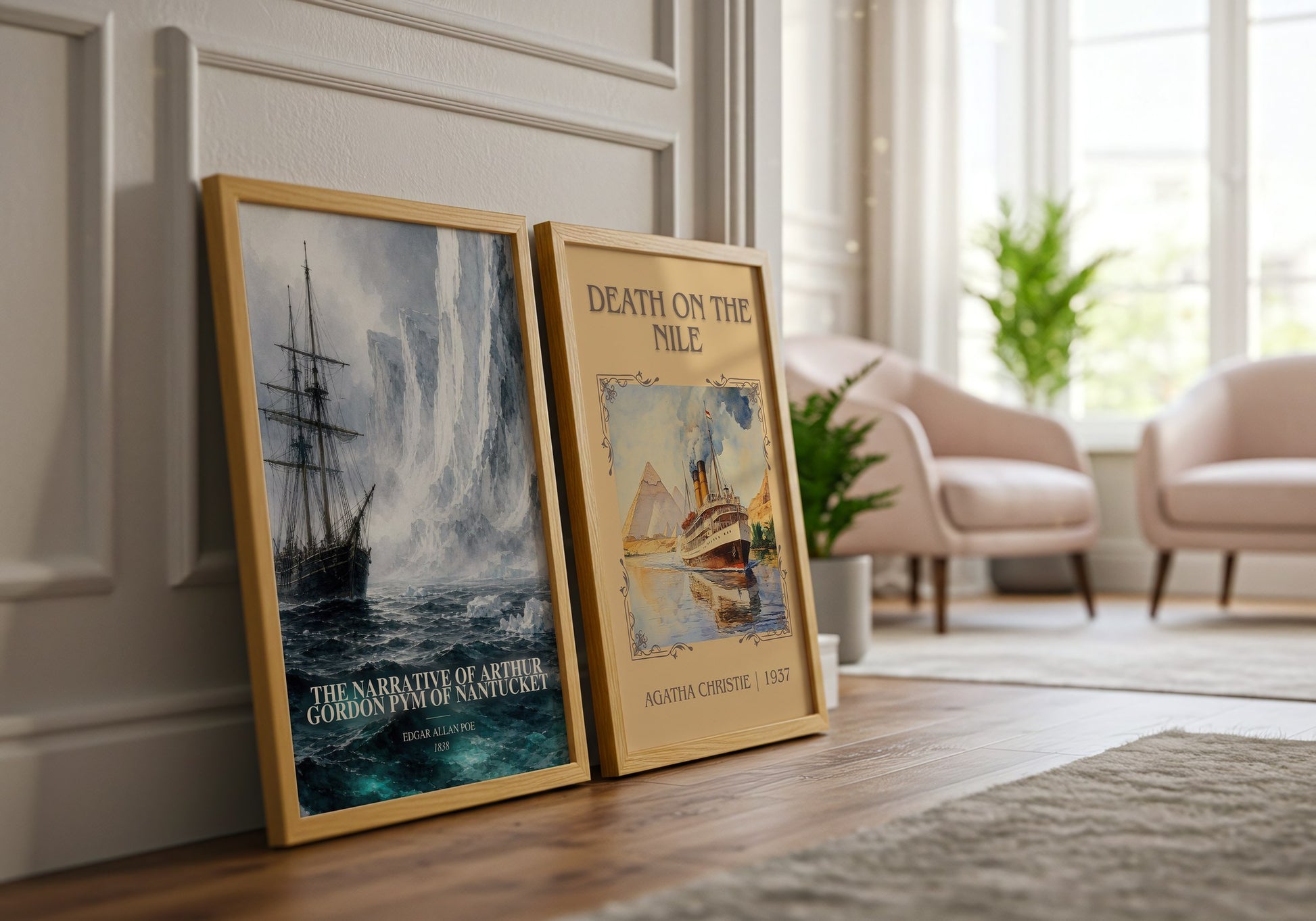The Narrative Of Arthur Gordon Pym Of Nantucket watercolour print framed by window – literary home decor