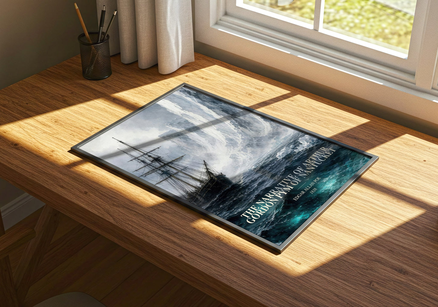 The Narrative Of Arthur Gordon Pym Of Nantucket watercolour book poster framed on wall – adventure wall art