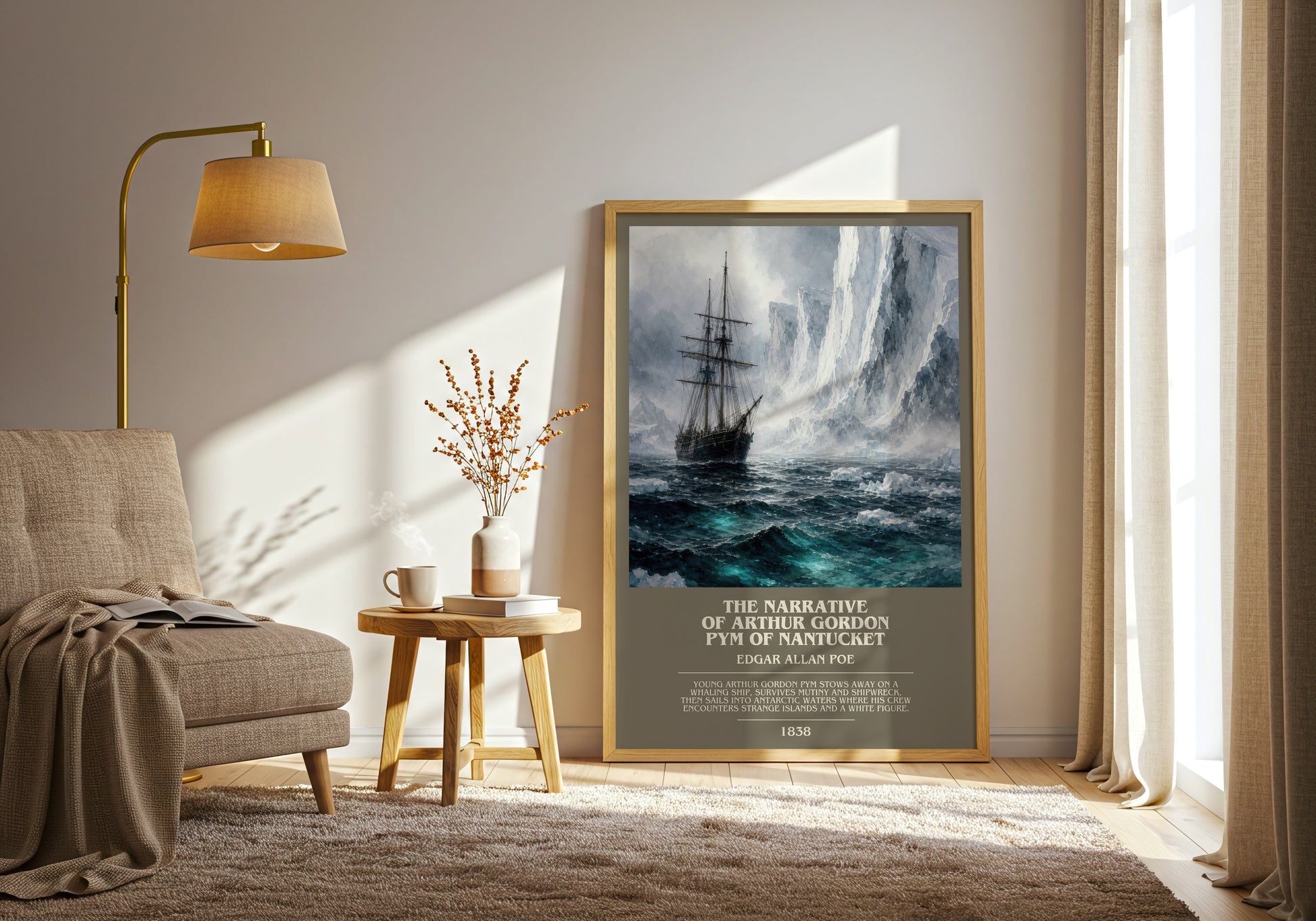 The Narrative Of Arthur Gordon Pym Of Nantucket bookish print on bookshelf – Edgar Allan Poe fan gift