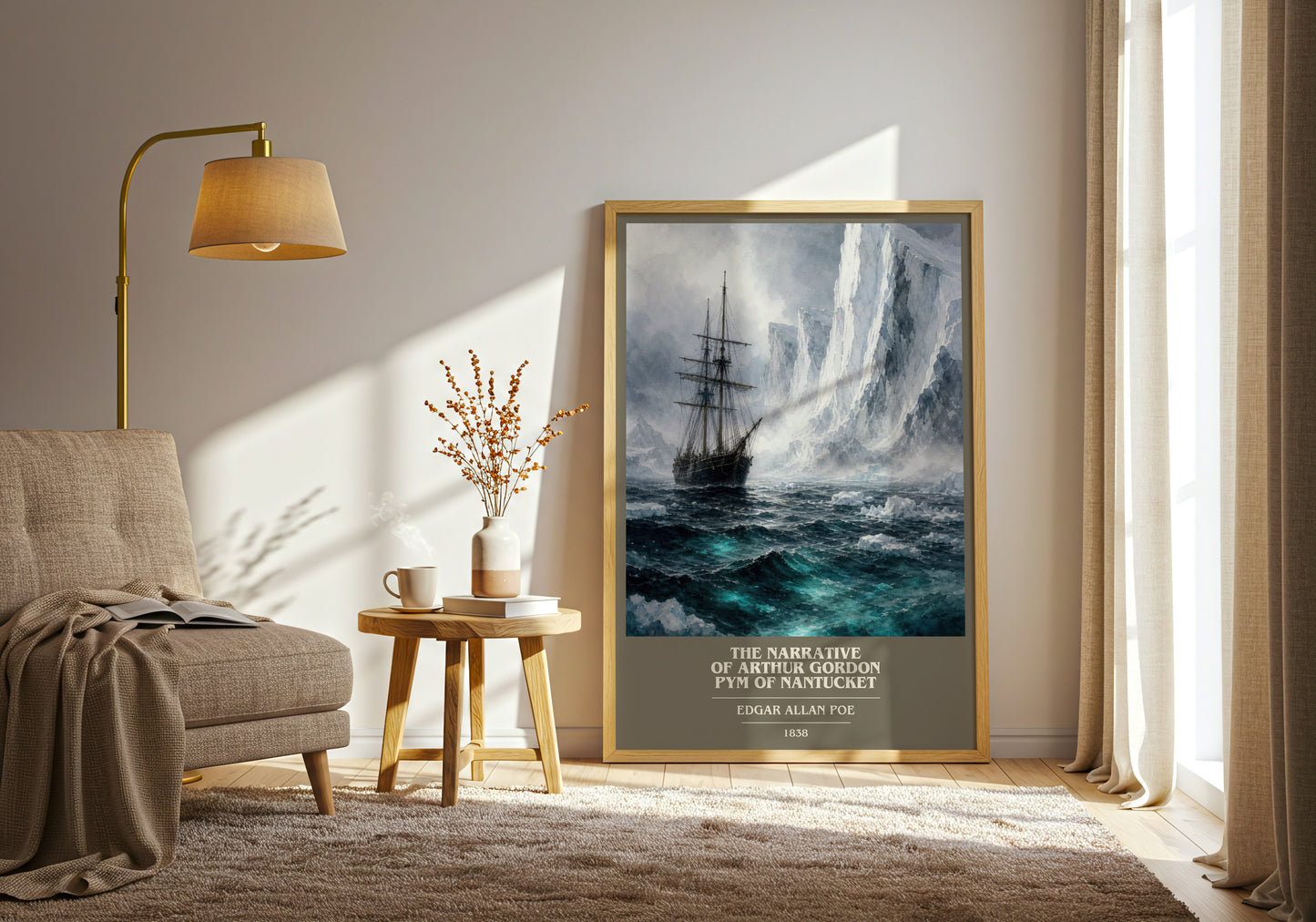 The Narrative Of Arthur Gordon Pym Of Nantucket book cover print on bookshelf – Edgar Allan Poe fan gift