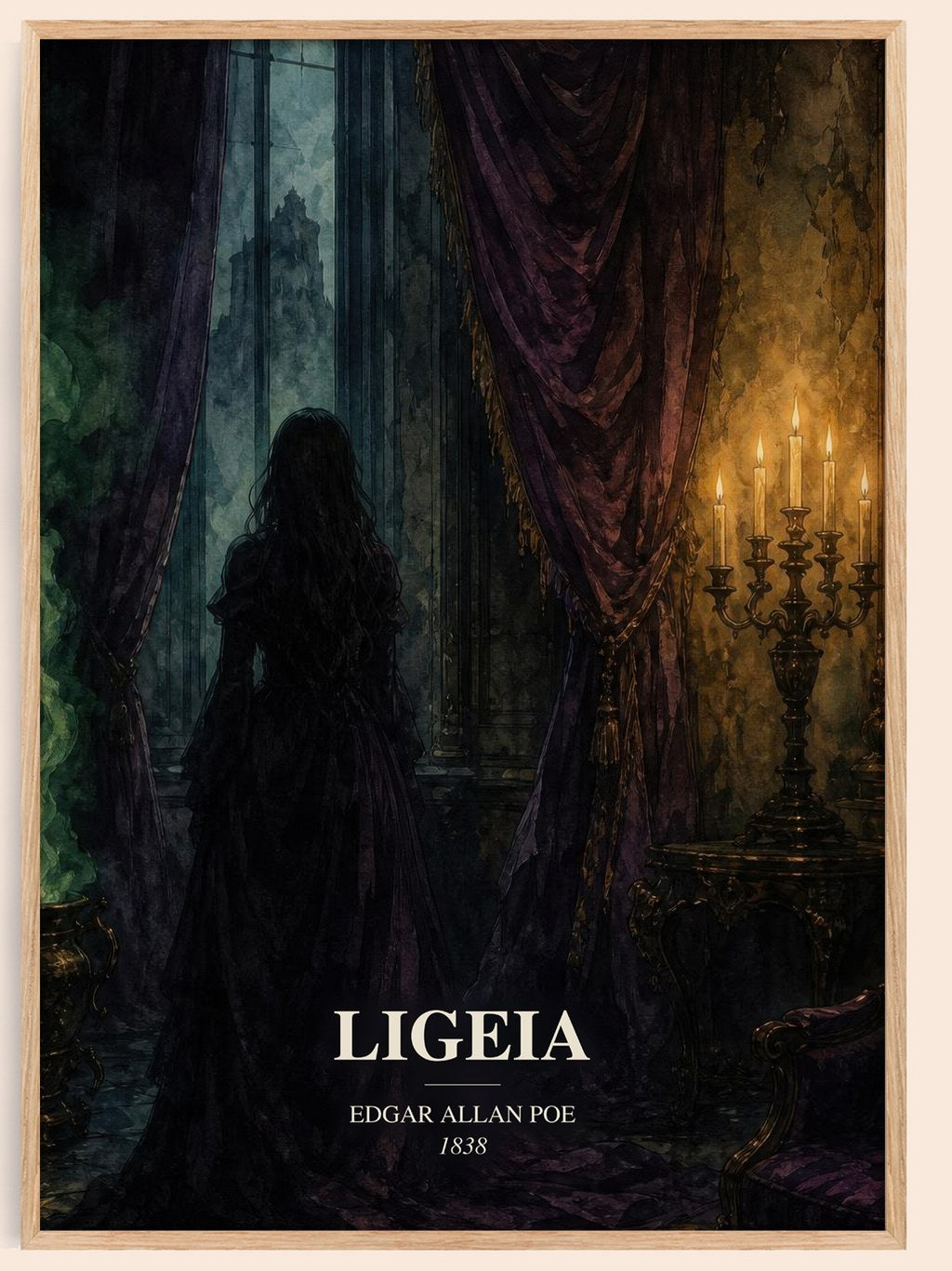 Ligeia watercolour book poster by Edgar Allan Poe – framed literary art print