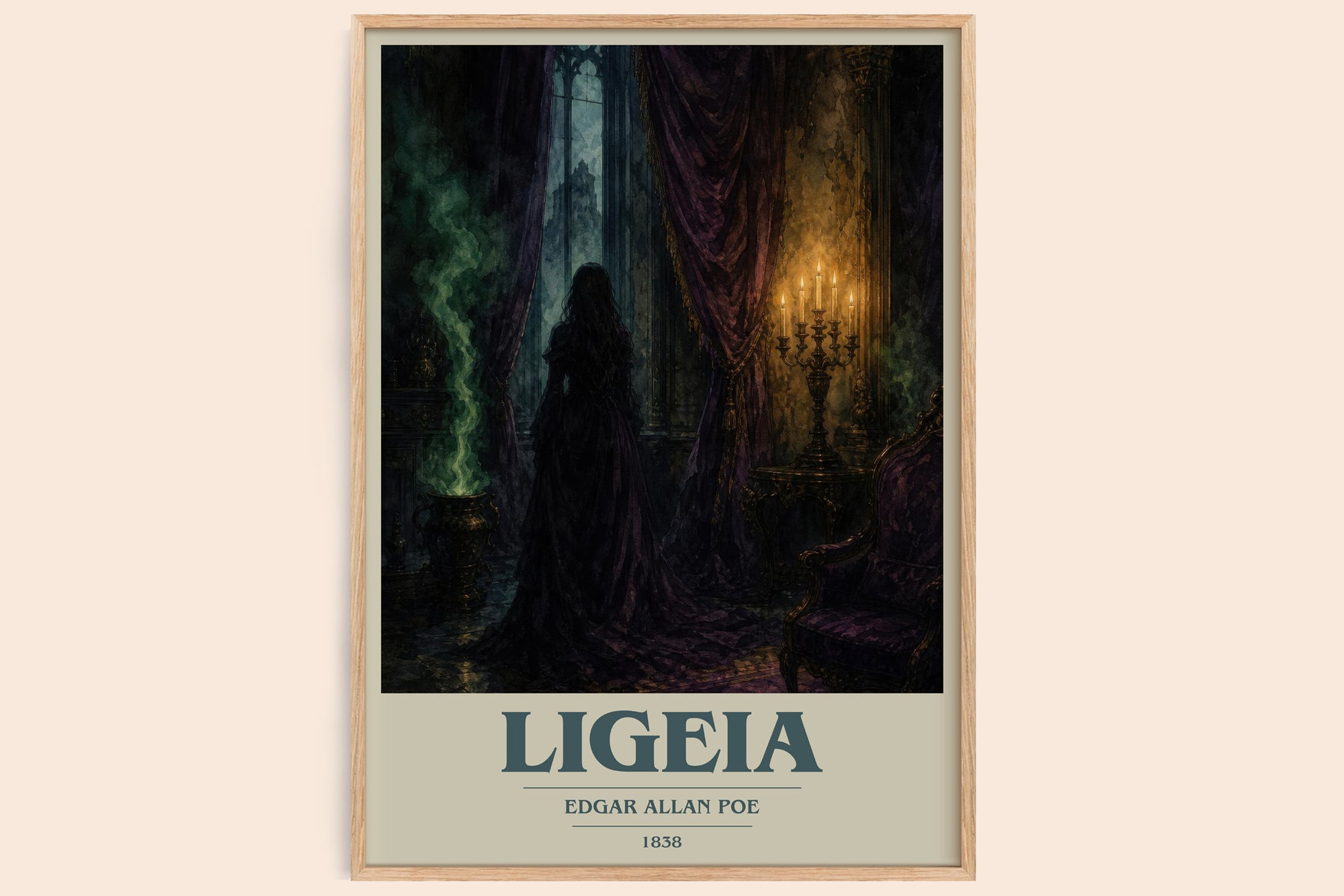 Ligeia book cover book poster by Edgar Allan Poe – framed literary art print