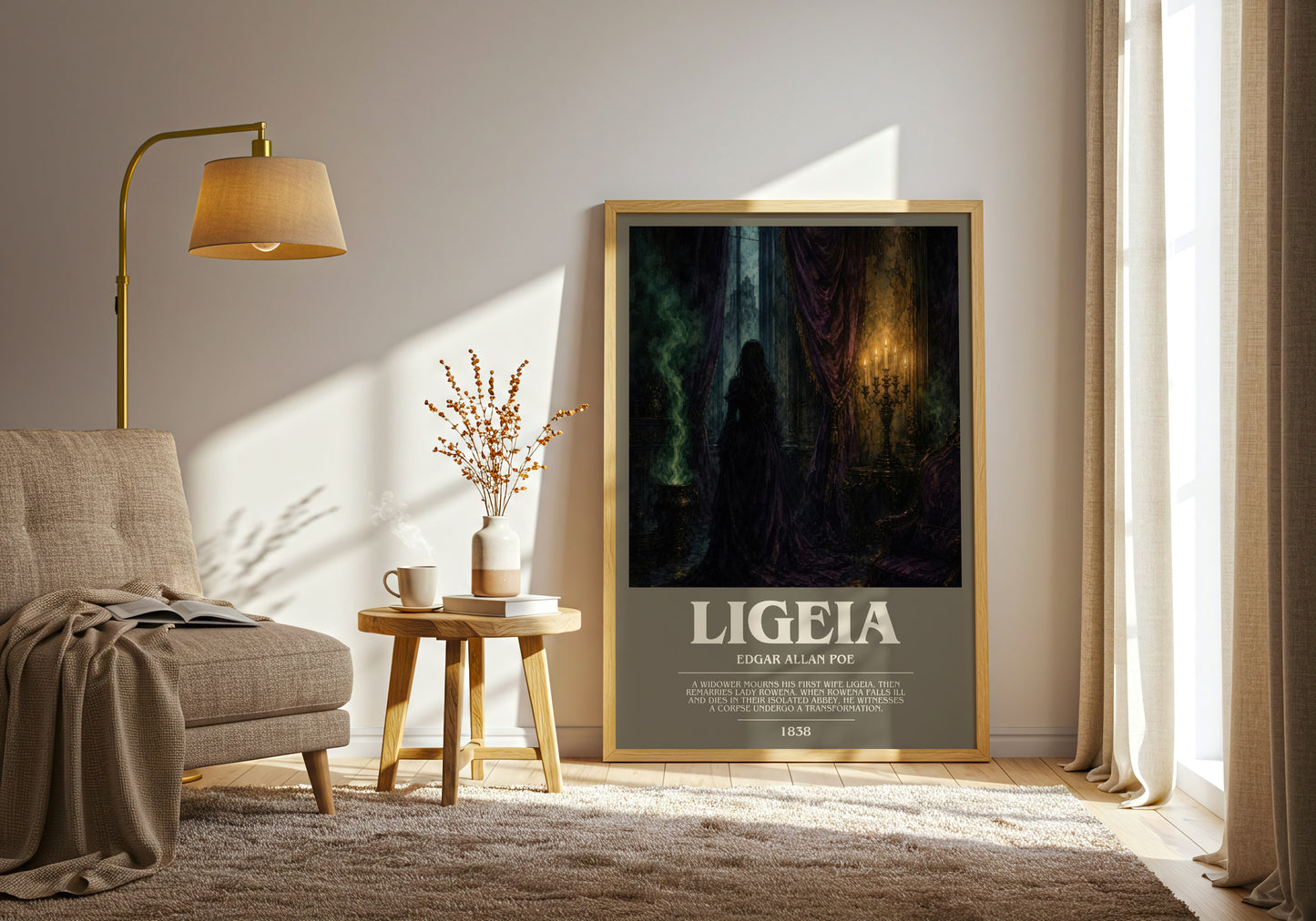 Ligeia bookish print on bookshelf – Edgar Allan Poe fan gift