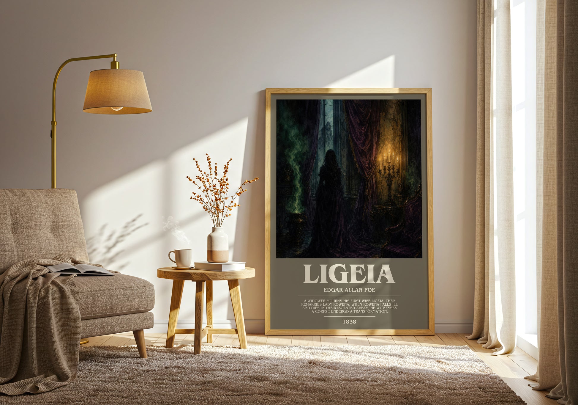 Ligeia bookish print on bookshelf – Edgar Allan Poe fan gift