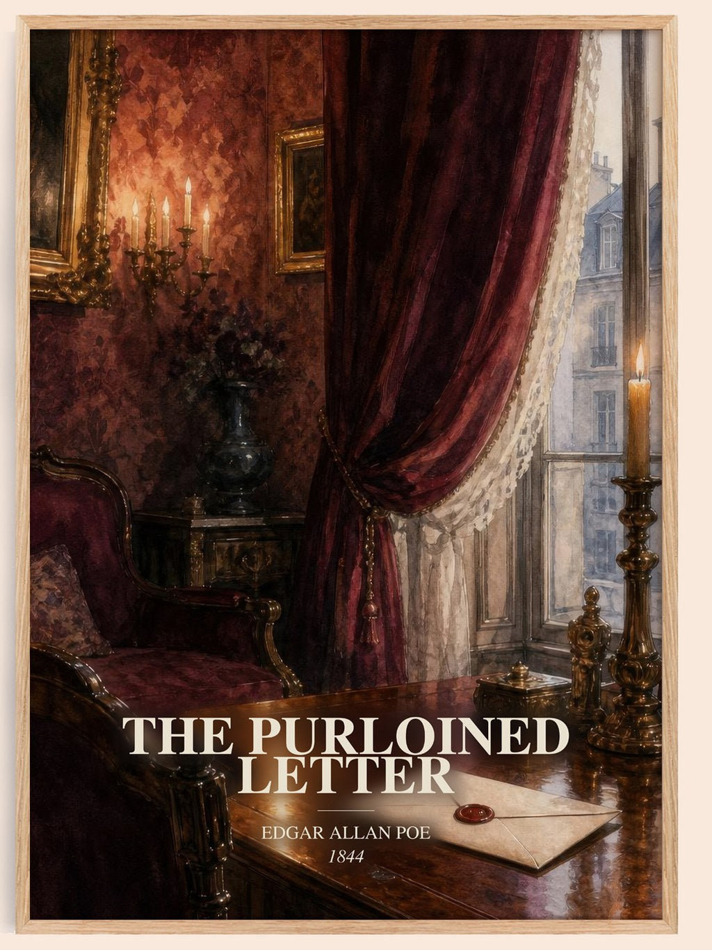 The Purloined Letter watercolour book poster by Edgar Allan Poe – framed literary art print