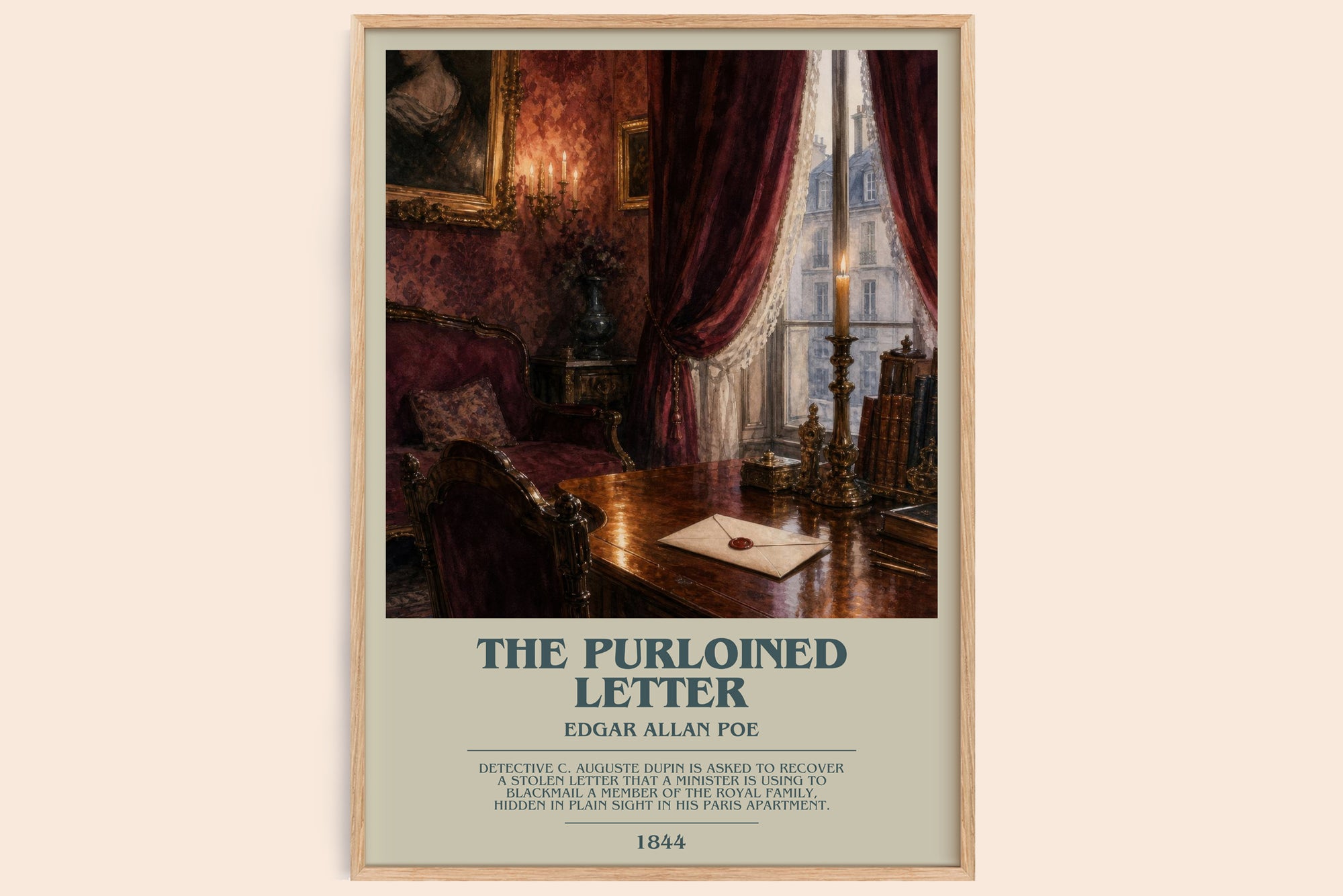 The Purloined Letter bookish book poster by Edgar Allan Poe – framed literary art print