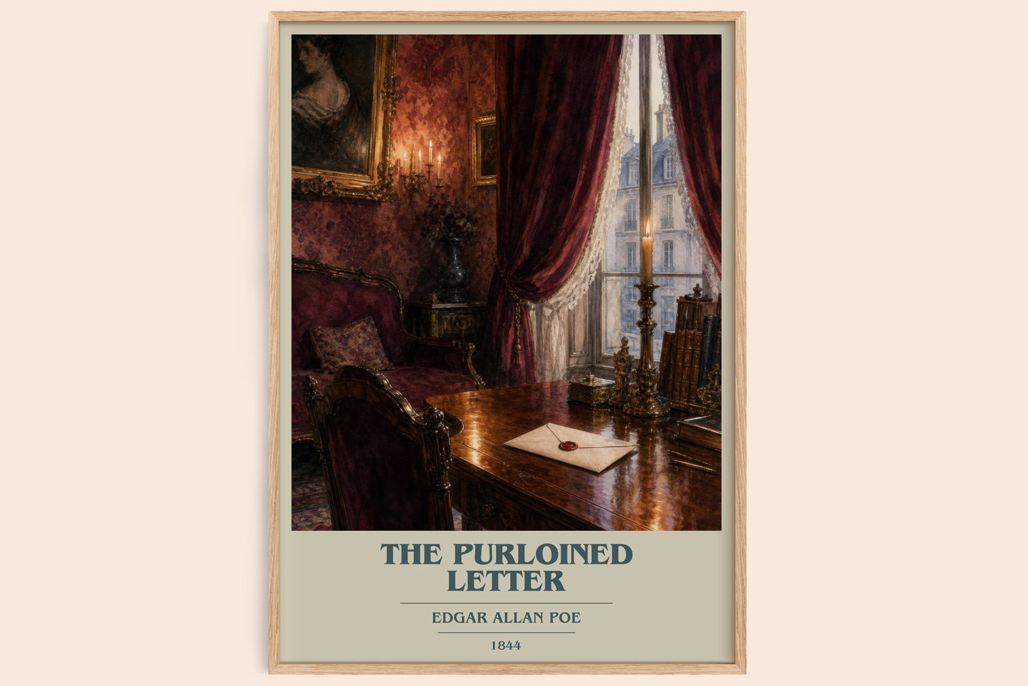 The Purloined Letter book cover book poster by Edgar Allan Poe – framed literary art print
