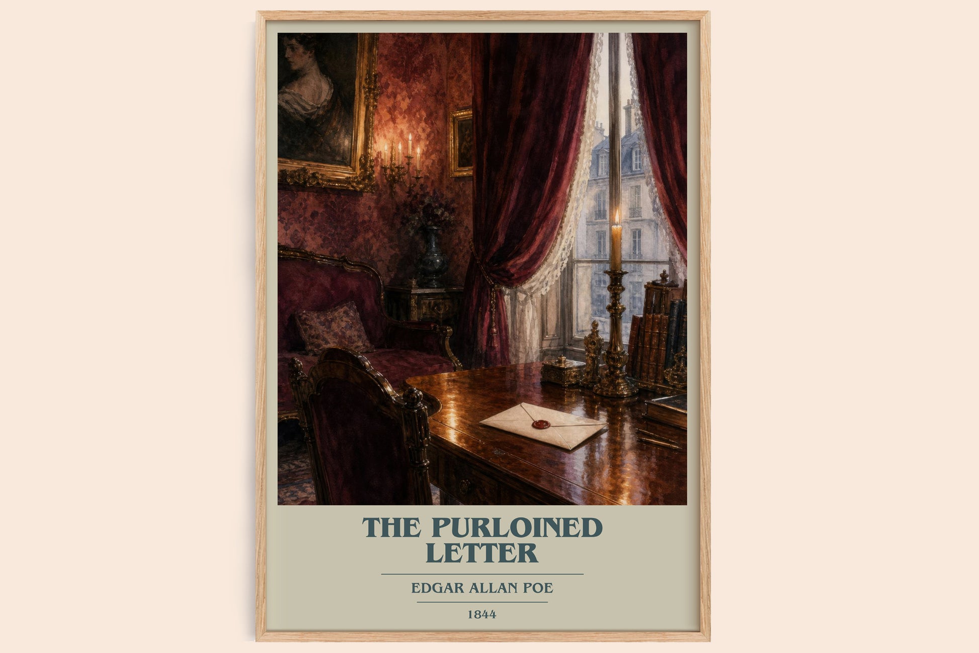 The Purloined Letter book cover book poster by Edgar Allan Poe – framed literary art print