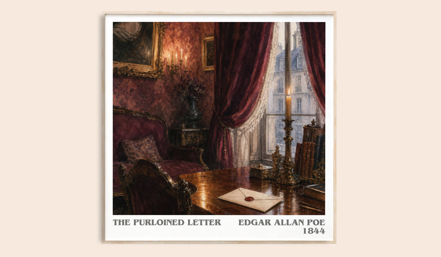 The Purloined Letter literary book poster by Edgar Allan Poe – framed literary art print