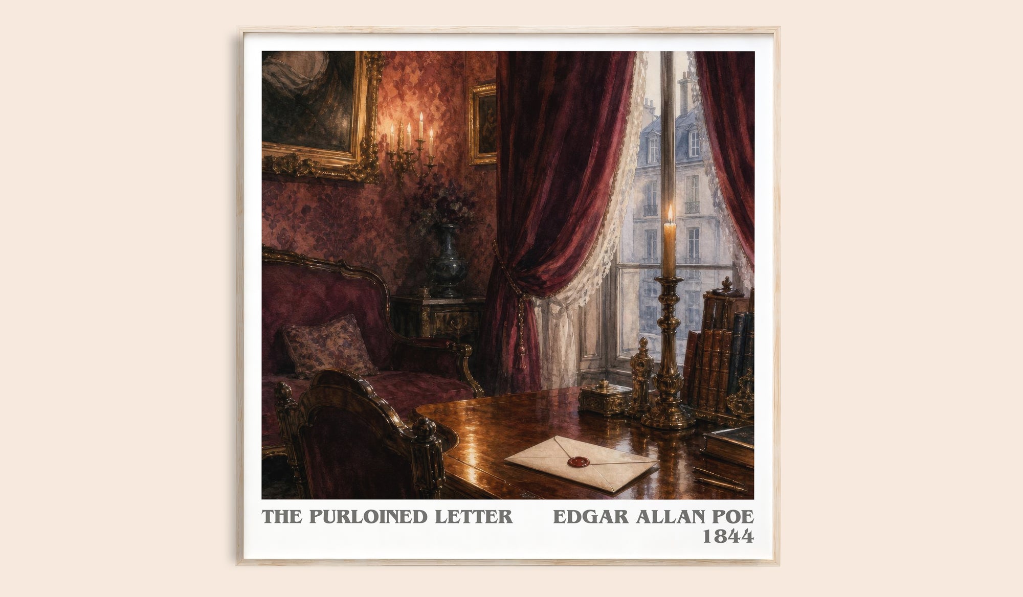 The Purloined Letter literary book poster by Edgar Allan Poe – framed literary art print