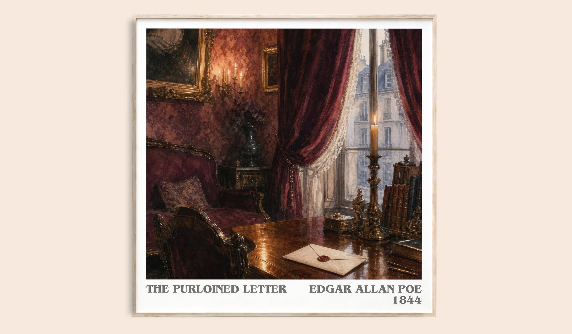 The Purloined Letter literary book poster by Edgar Allan Poe – framed literary art print