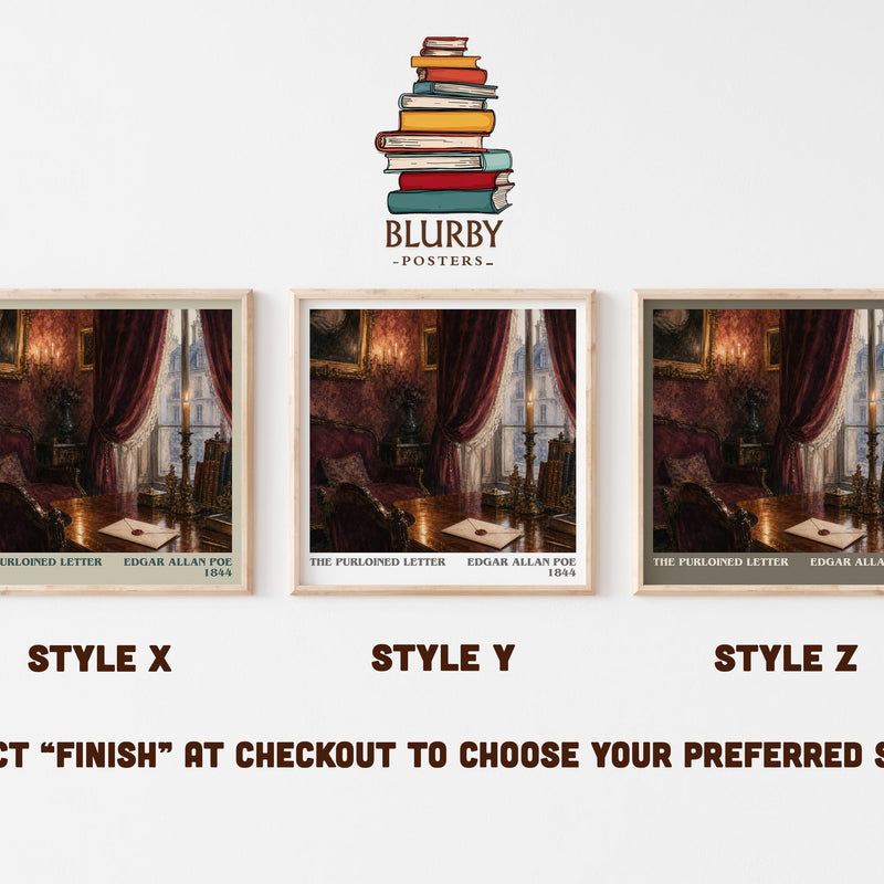 The Purloined Letter literary print in frame leaning in hallway – mystery wall art