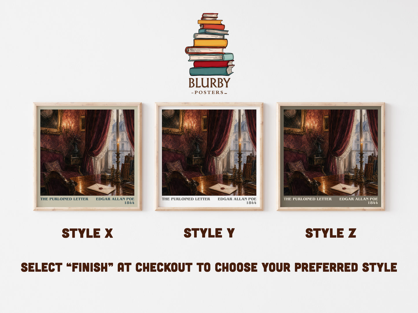 The Purloined Letter literary print in frame leaning in hallway – mystery wall art