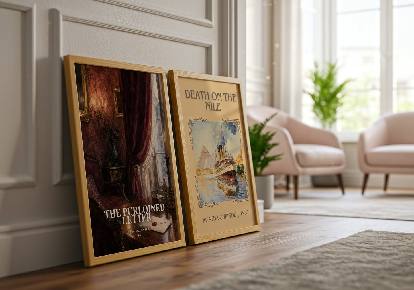 The Purloined Letter watercolour print framed by window – literary home decor