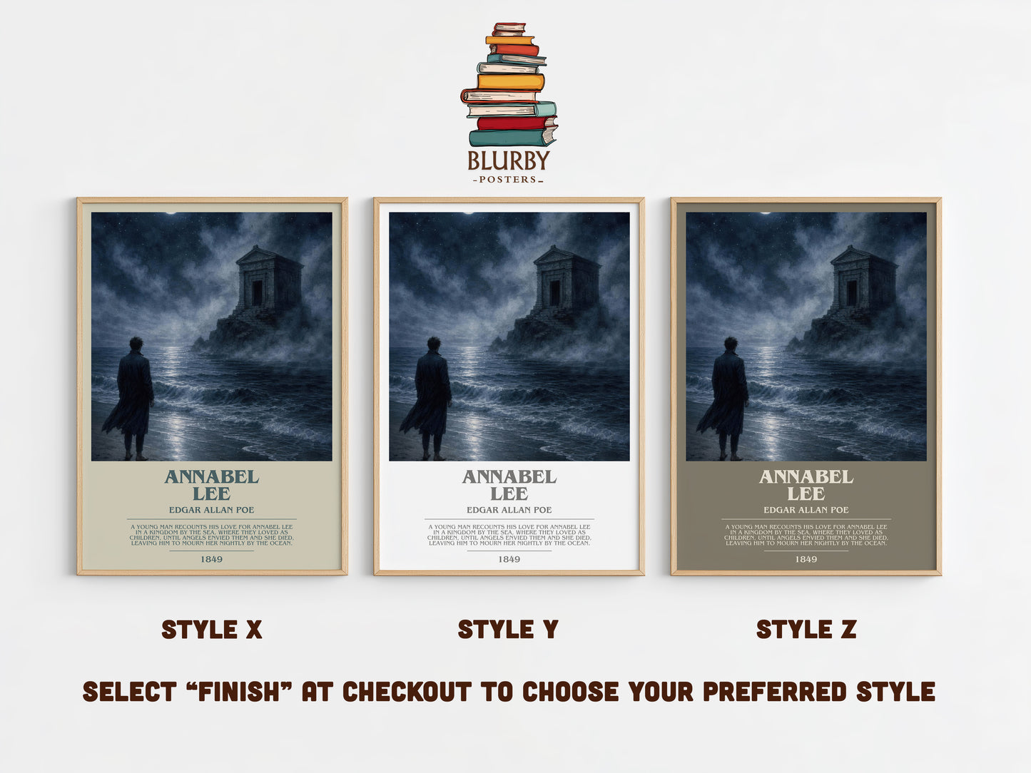 Annabel Lee bookish print in frame leaning in hallway – poetry wall art