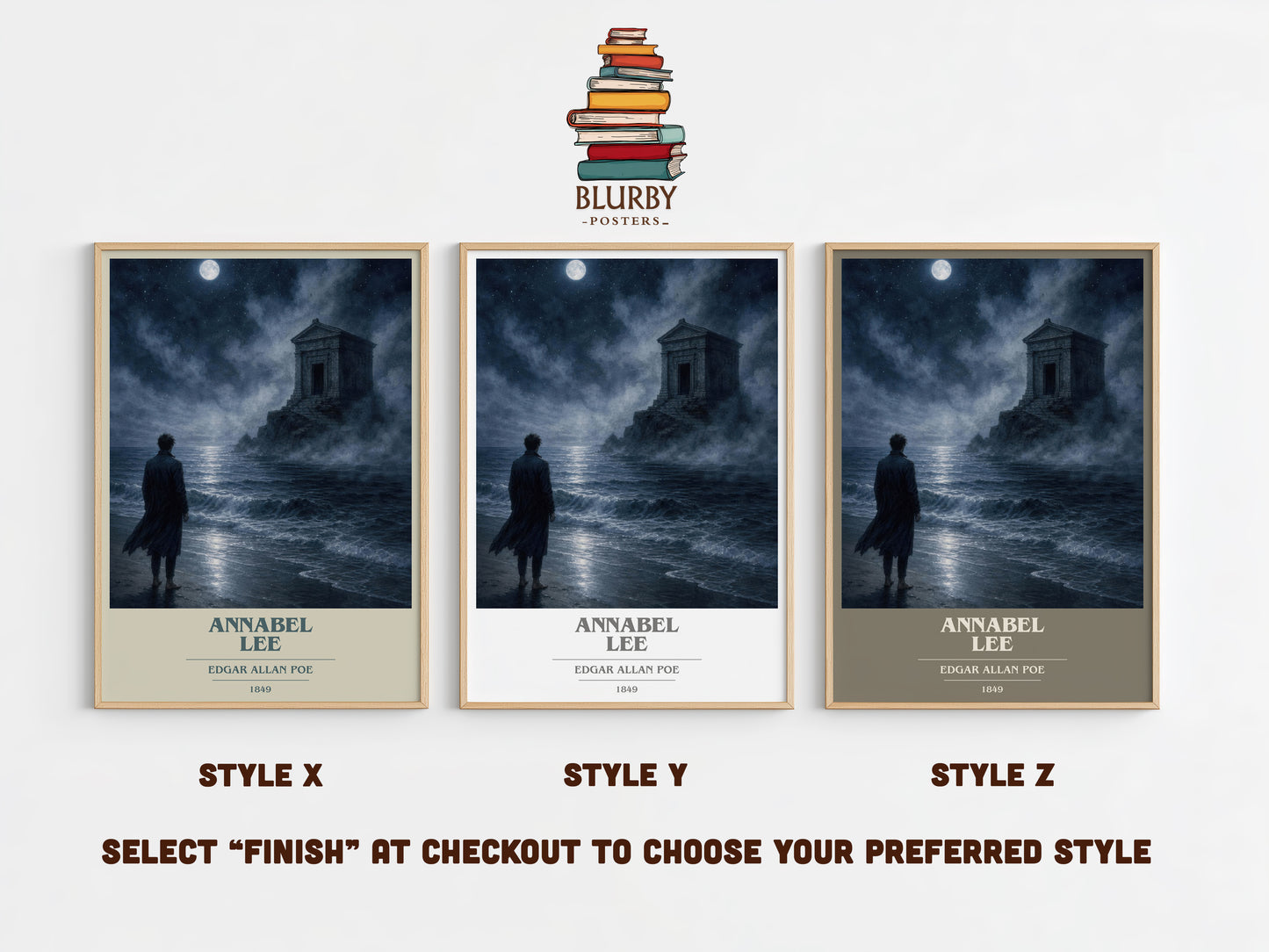 Annabel Lee book cover print in frame leaning in hallway – poetry wall art