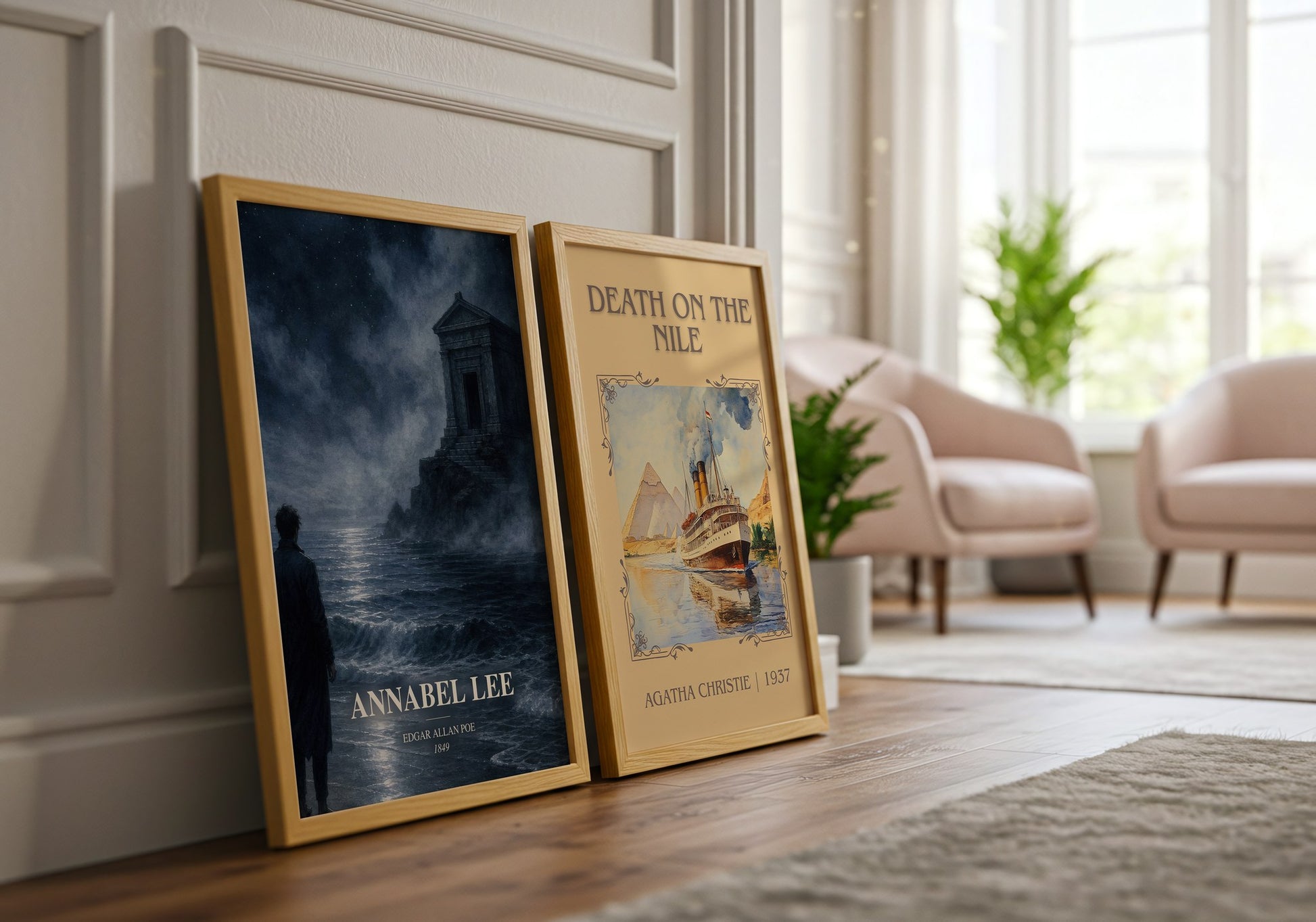 Annabel Lee watercolour print framed by window – literary home decor