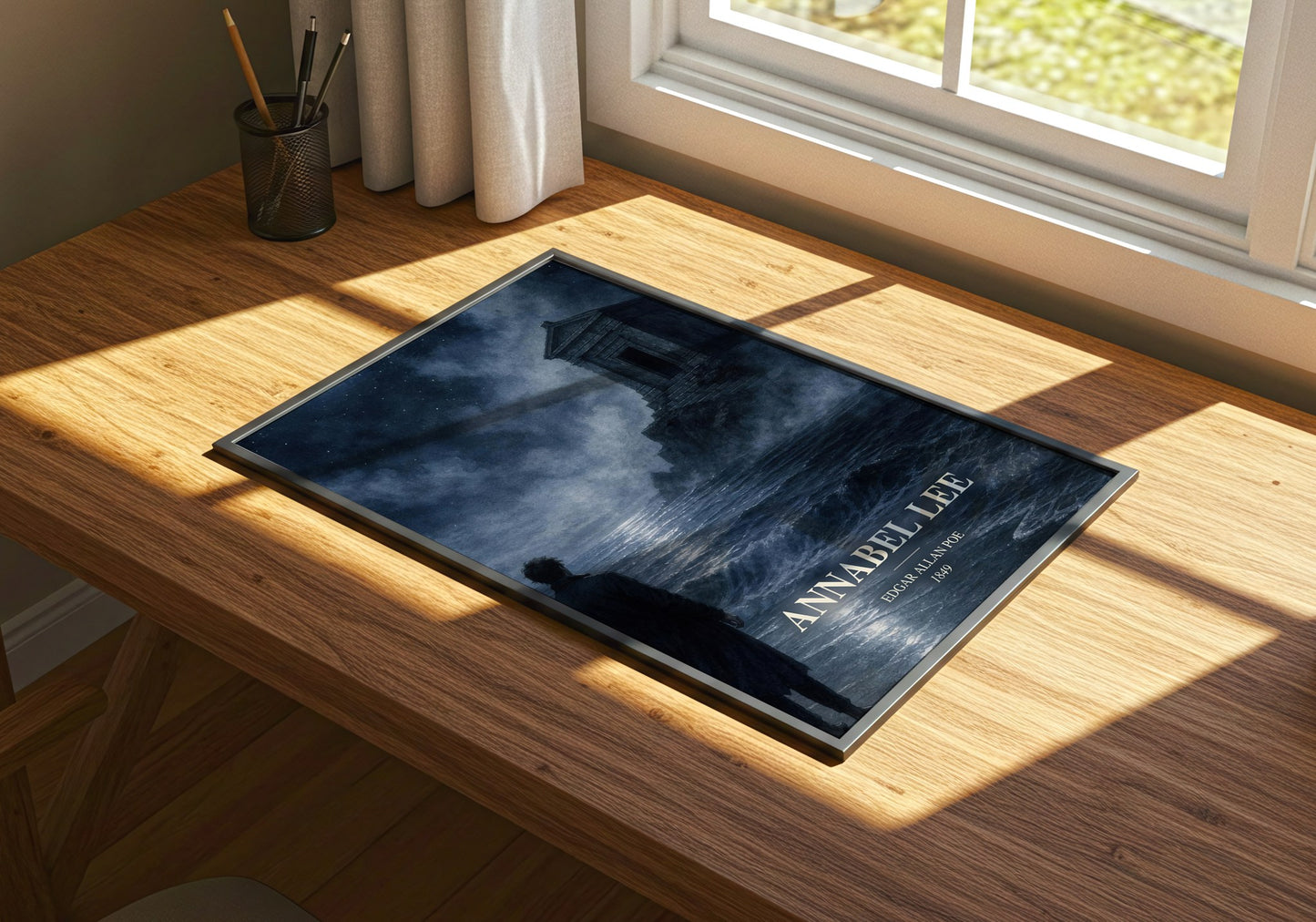 Annabel Lee watercolour book poster framed on wall – poetry wall art