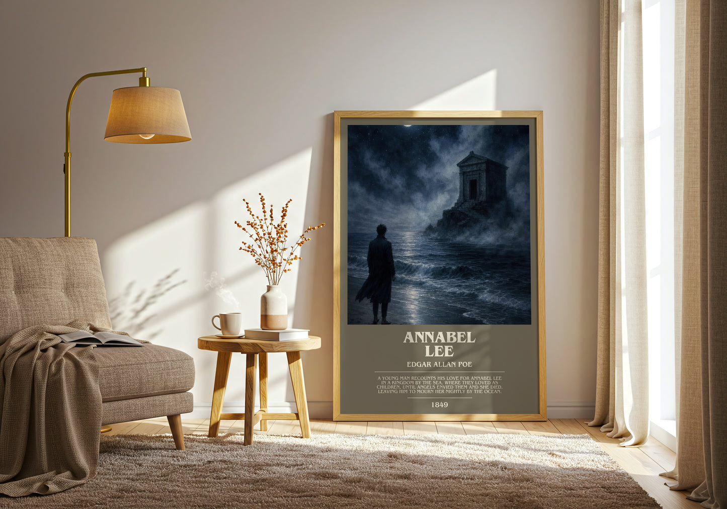 Annabel Lee bookish print on bookshelf – Edgar Allan Poe fan gift