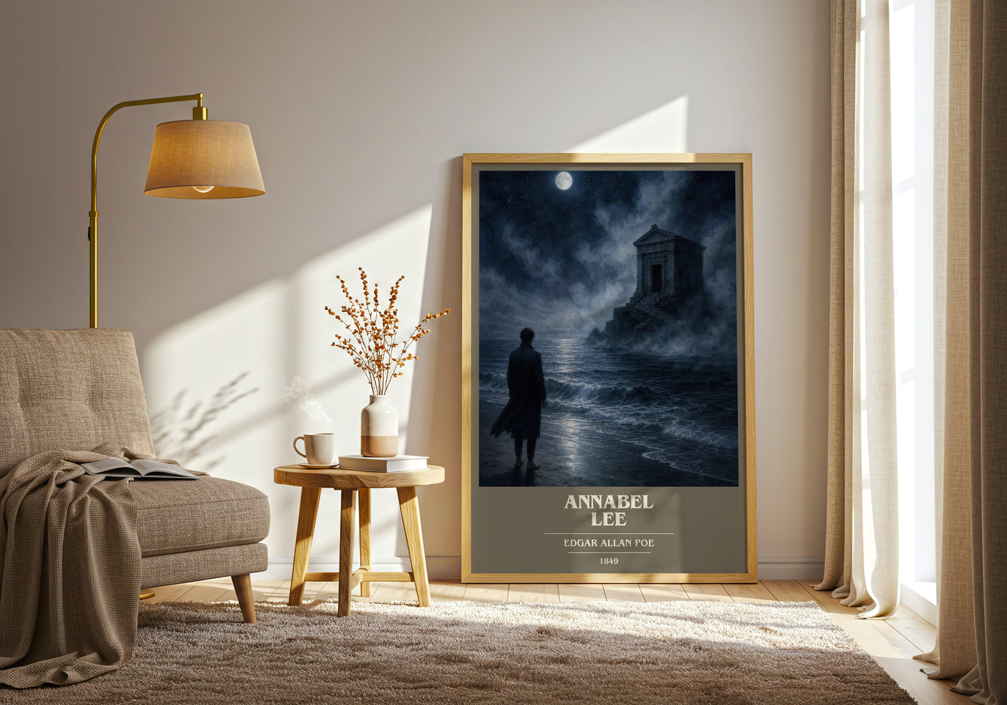 Annabel Lee book cover print on bookshelf – Edgar Allan Poe fan gift