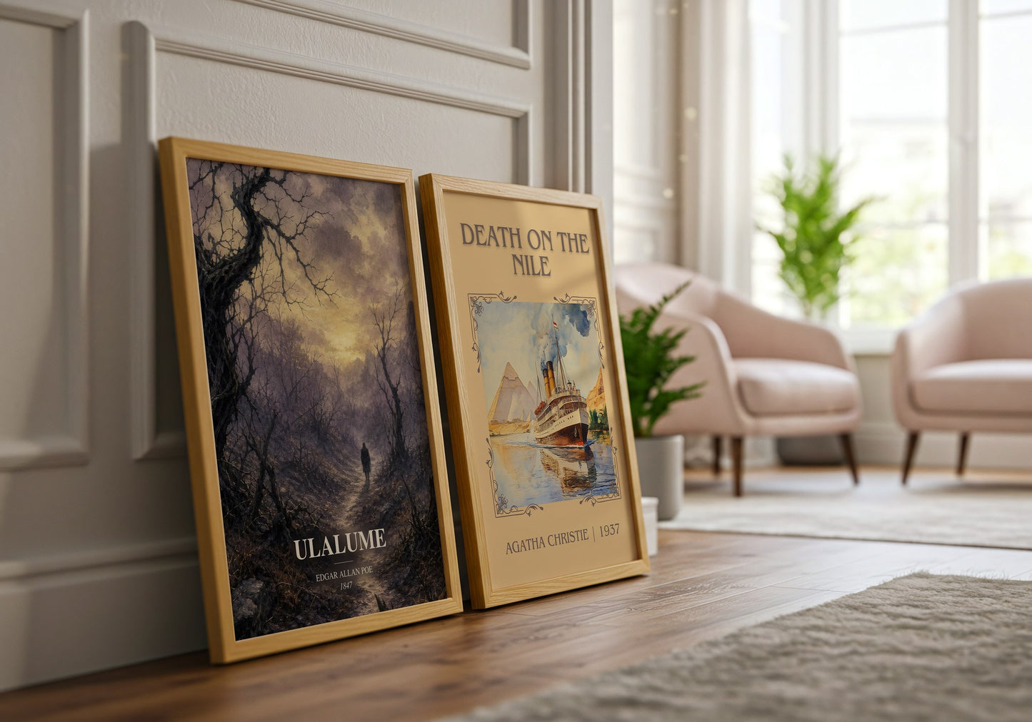 Ulalume watercolour print framed by window – literary home decor