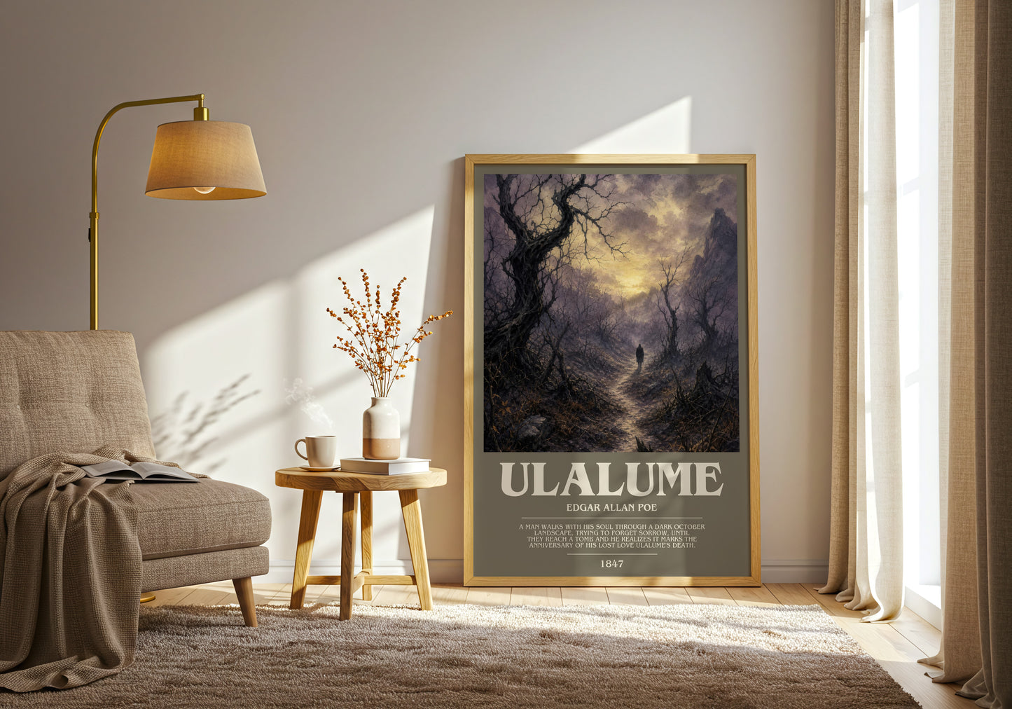 Ulalume bookish print on bookshelf – Edgar Allan Poe fan gift