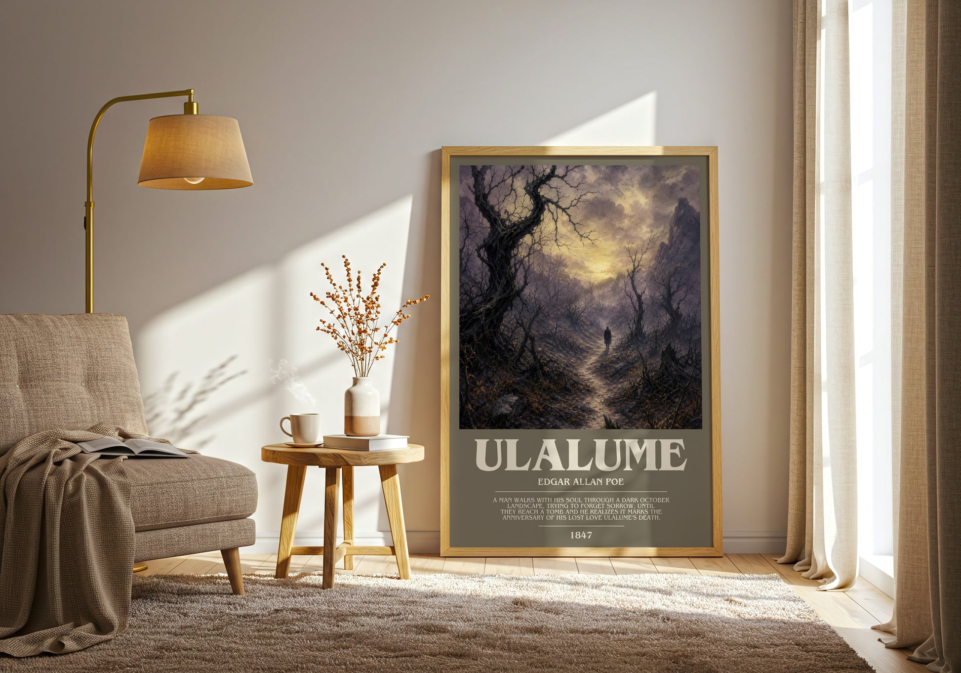 Ulalume bookish print on bookshelf – Edgar Allan Poe fan gift