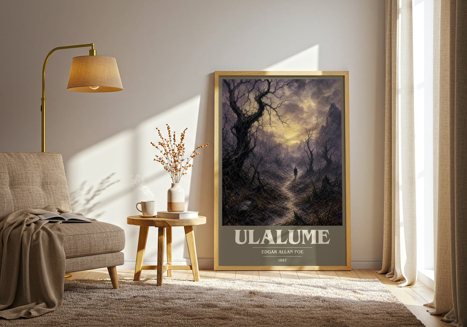 Ulalume book cover print on bookshelf – Edgar Allan Poe fan gift
