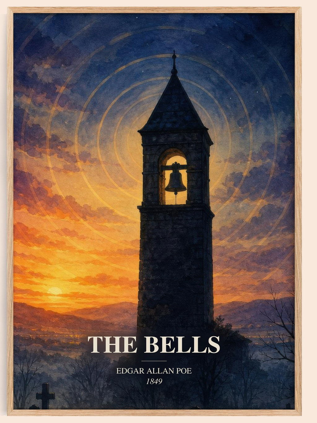 The Bells watercolour book poster by Edgar Allan Poe – framed literary art print