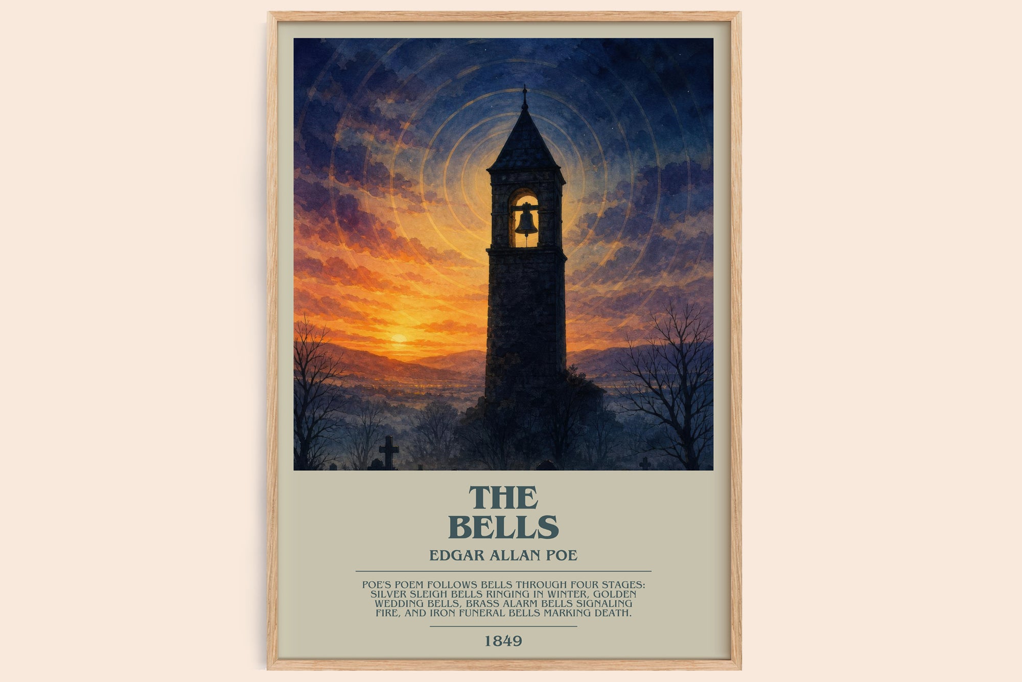 The Bells bookish book poster by Edgar Allan Poe – framed literary art print