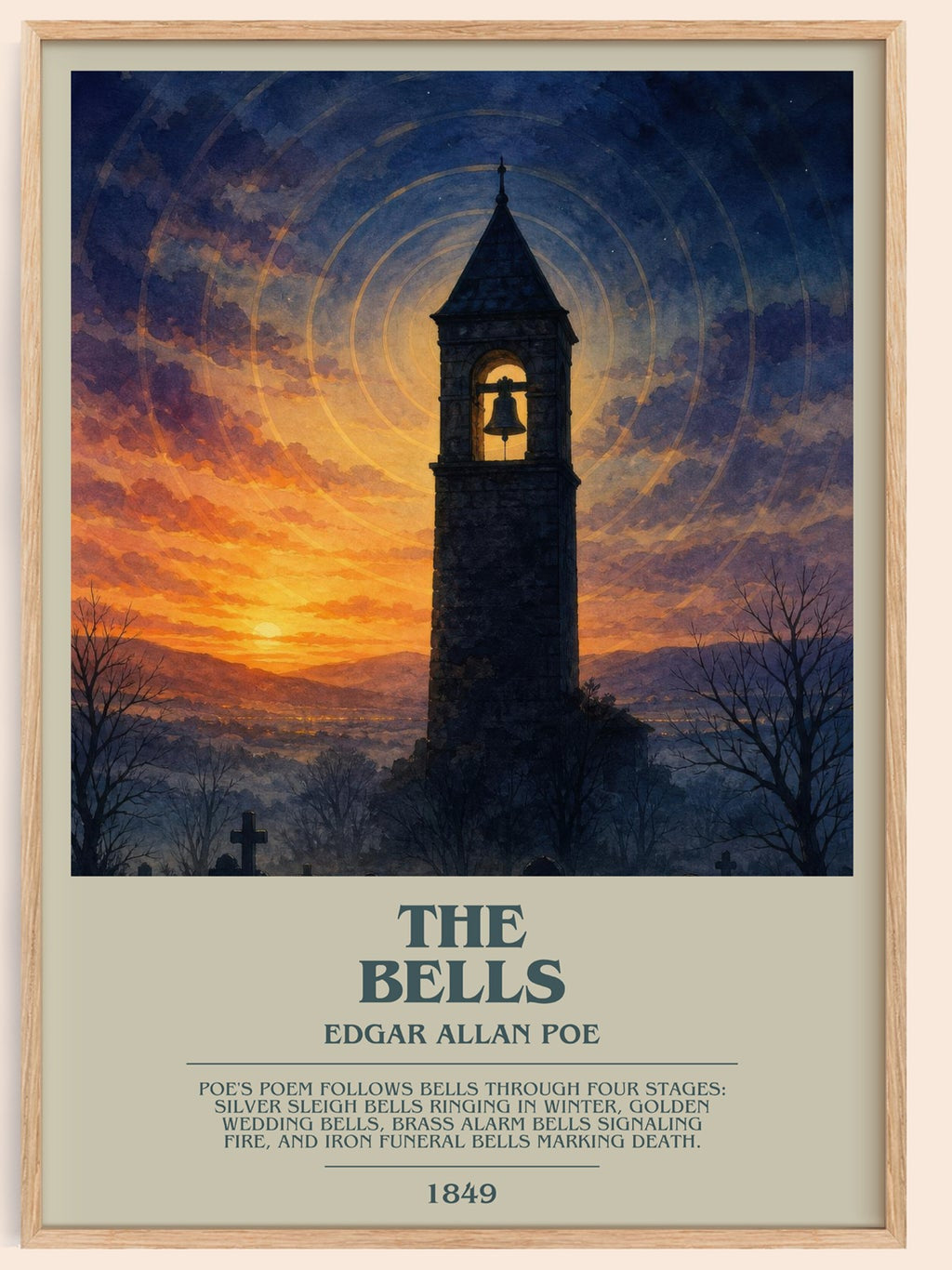 The Bells bookish book poster by Edgar Allan Poe – framed literary art print