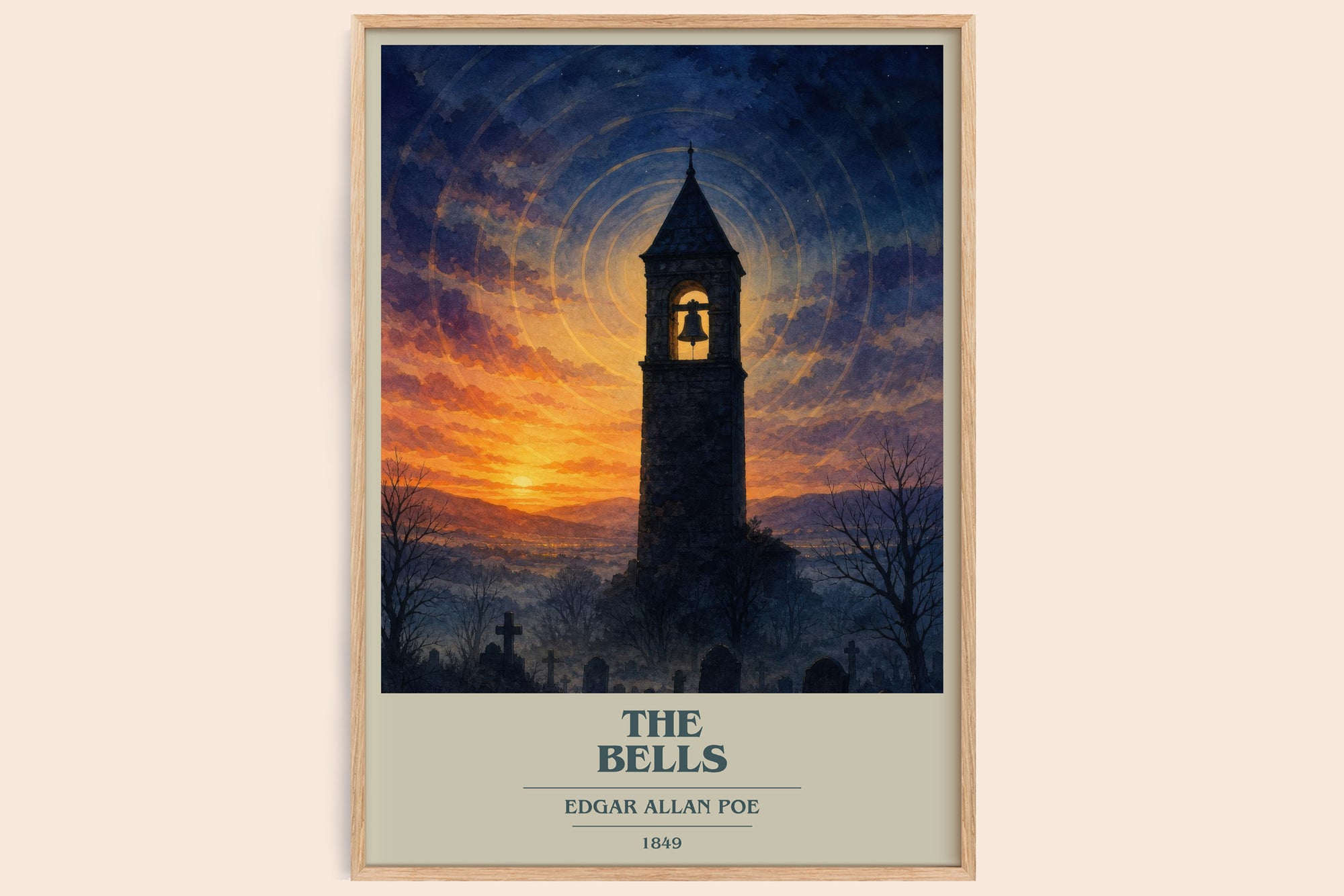 The Bells book cover book poster by Edgar Allan Poe – framed literary art print