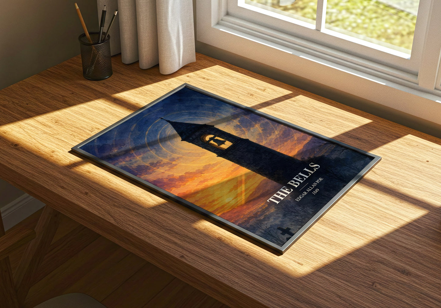 The Bells watercolour book poster framed on wall – poetry wall art