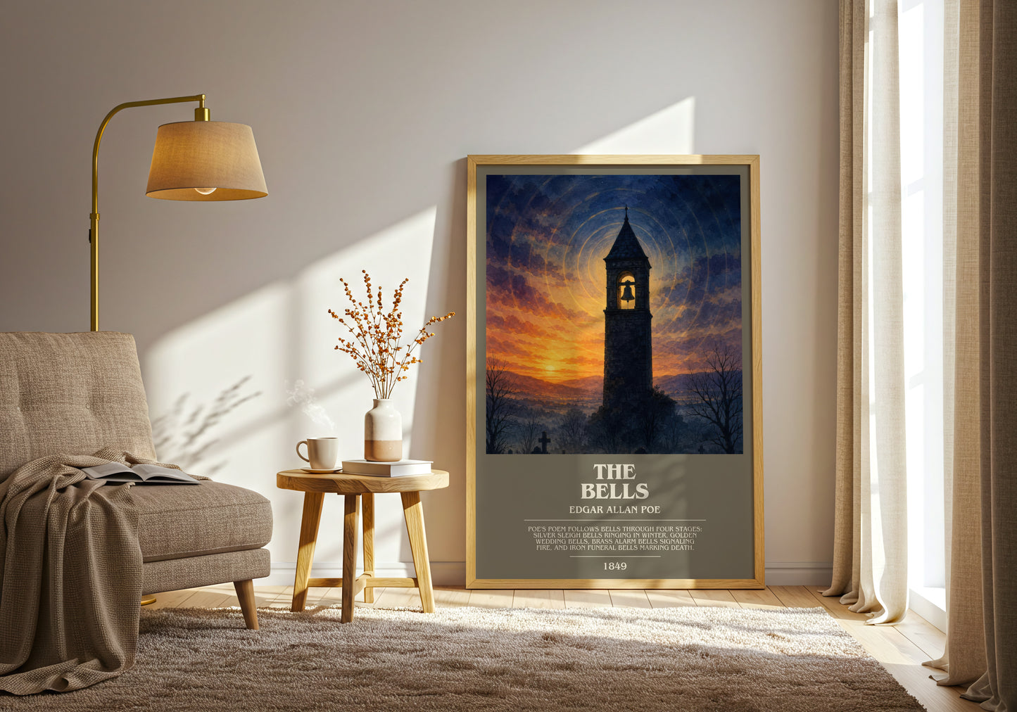 The Bells bookish print on bookshelf – Edgar Allan Poe fan gift
