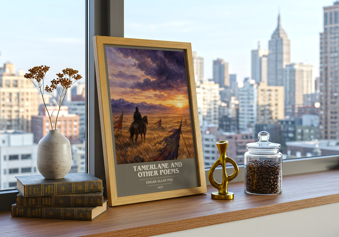 Tamerlane And Other Poems book cover print framed by window – literary home decor