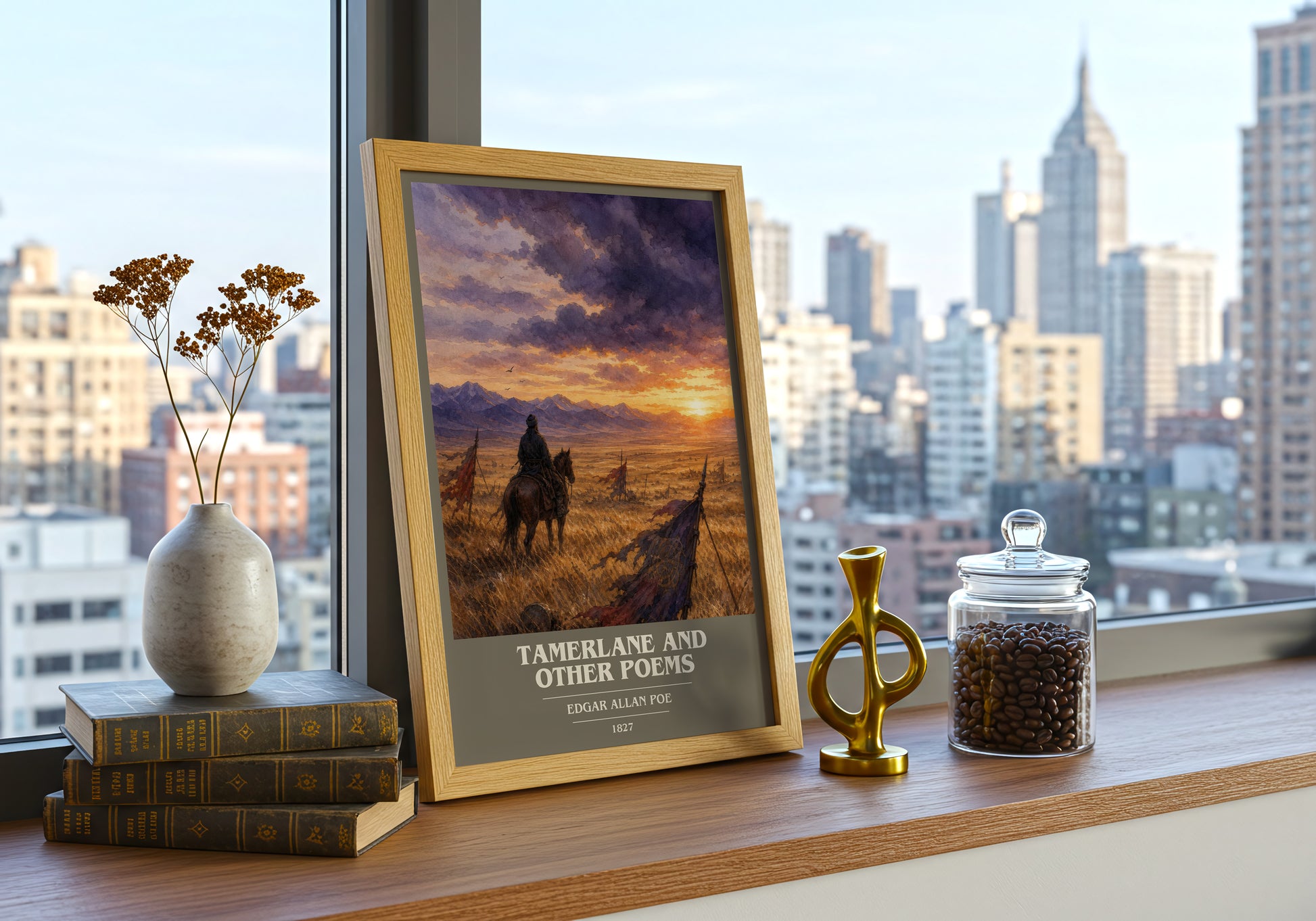 Tamerlane And Other Poems book cover print framed by window – literary home decor