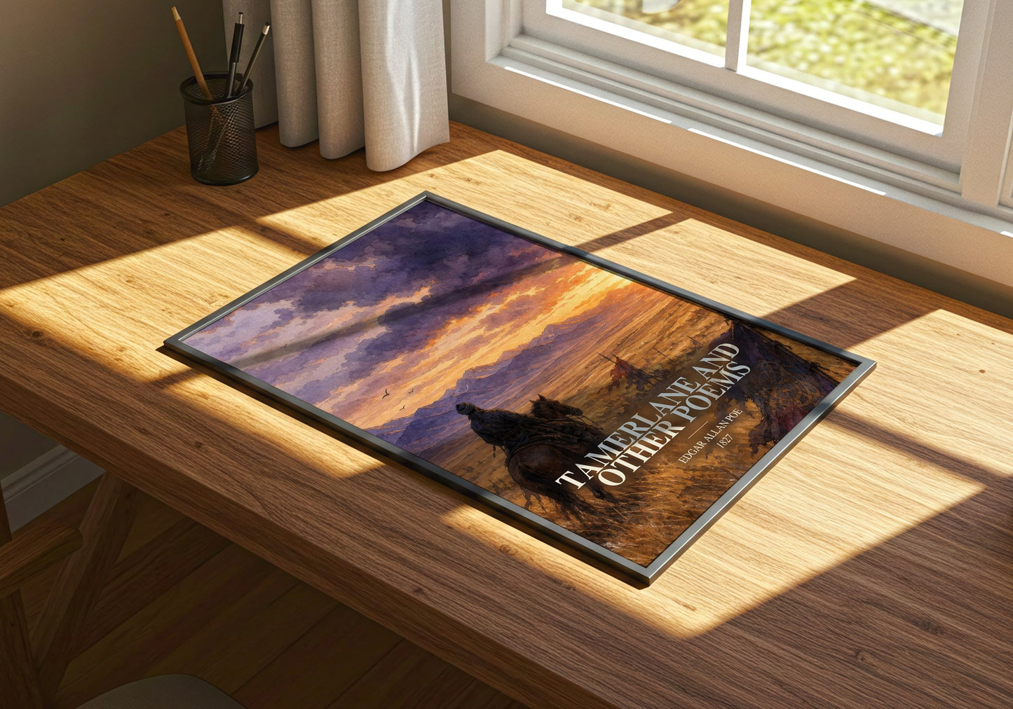 Tamerlane And Other Poems watercolour book poster framed on wall – poetry wall art