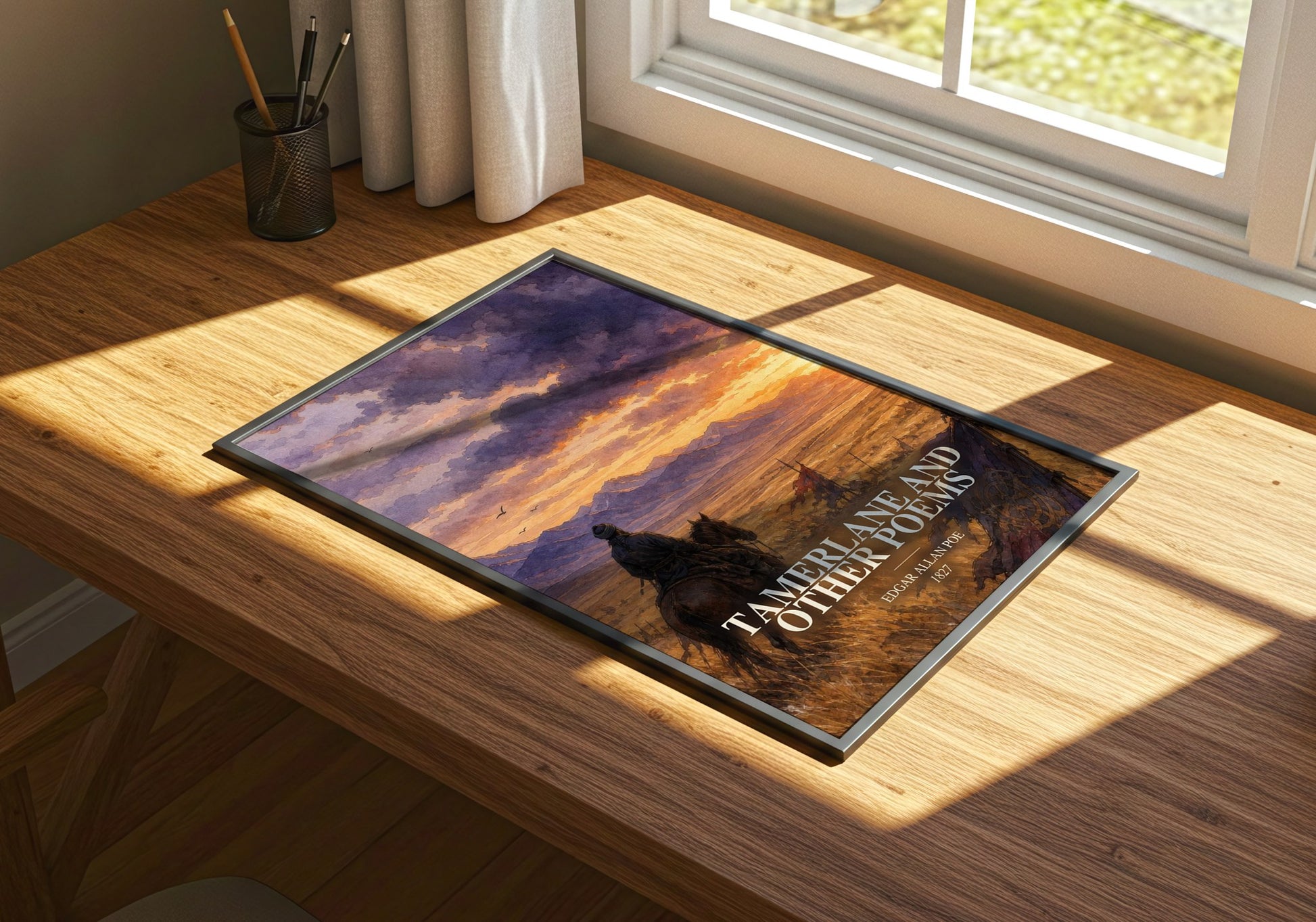 Tamerlane And Other Poems watercolour book poster framed on wall – poetry wall art