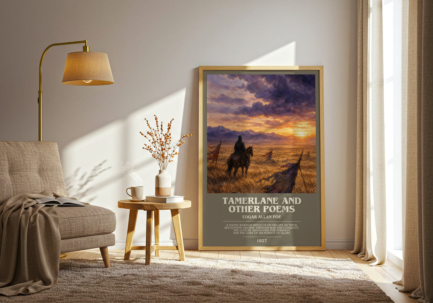 Tamerlane And Other Poems bookish print on bookshelf – Edgar Allan Poe fan gift