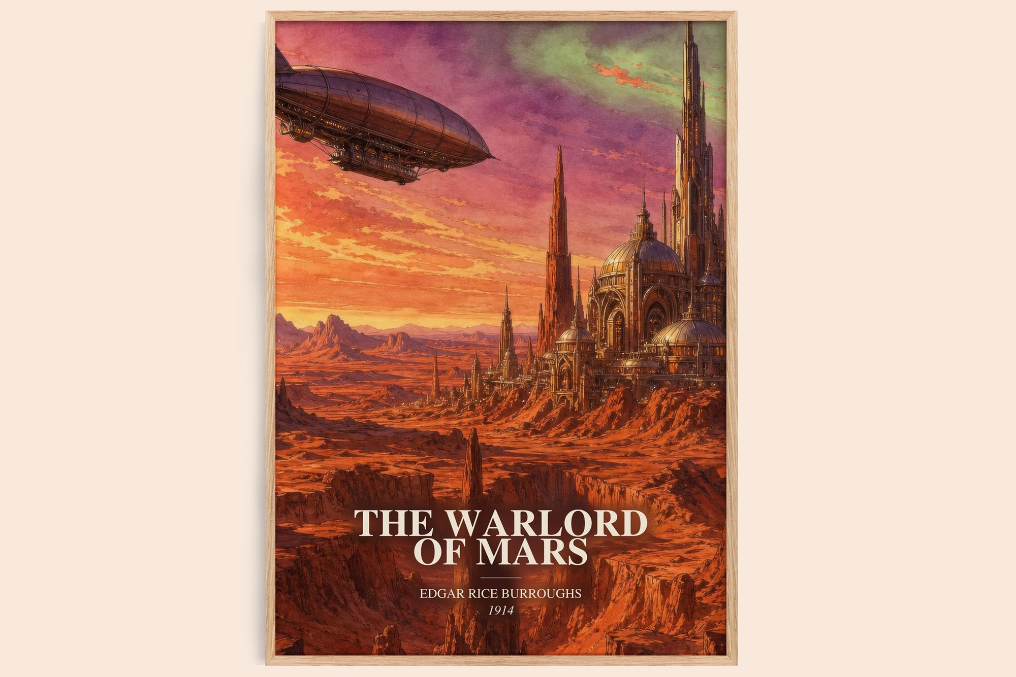 The Warlord Of Mars watercolour book poster by Edgar Rice Burroughs – framed literary art print