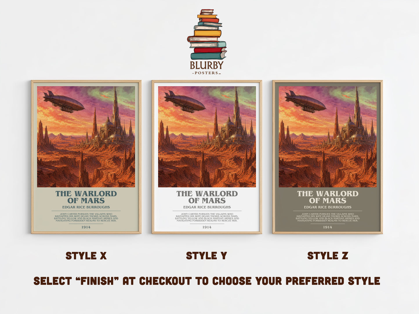 The Warlord Of Mars bookish print in frame leaning in hallway – sci fi wall art