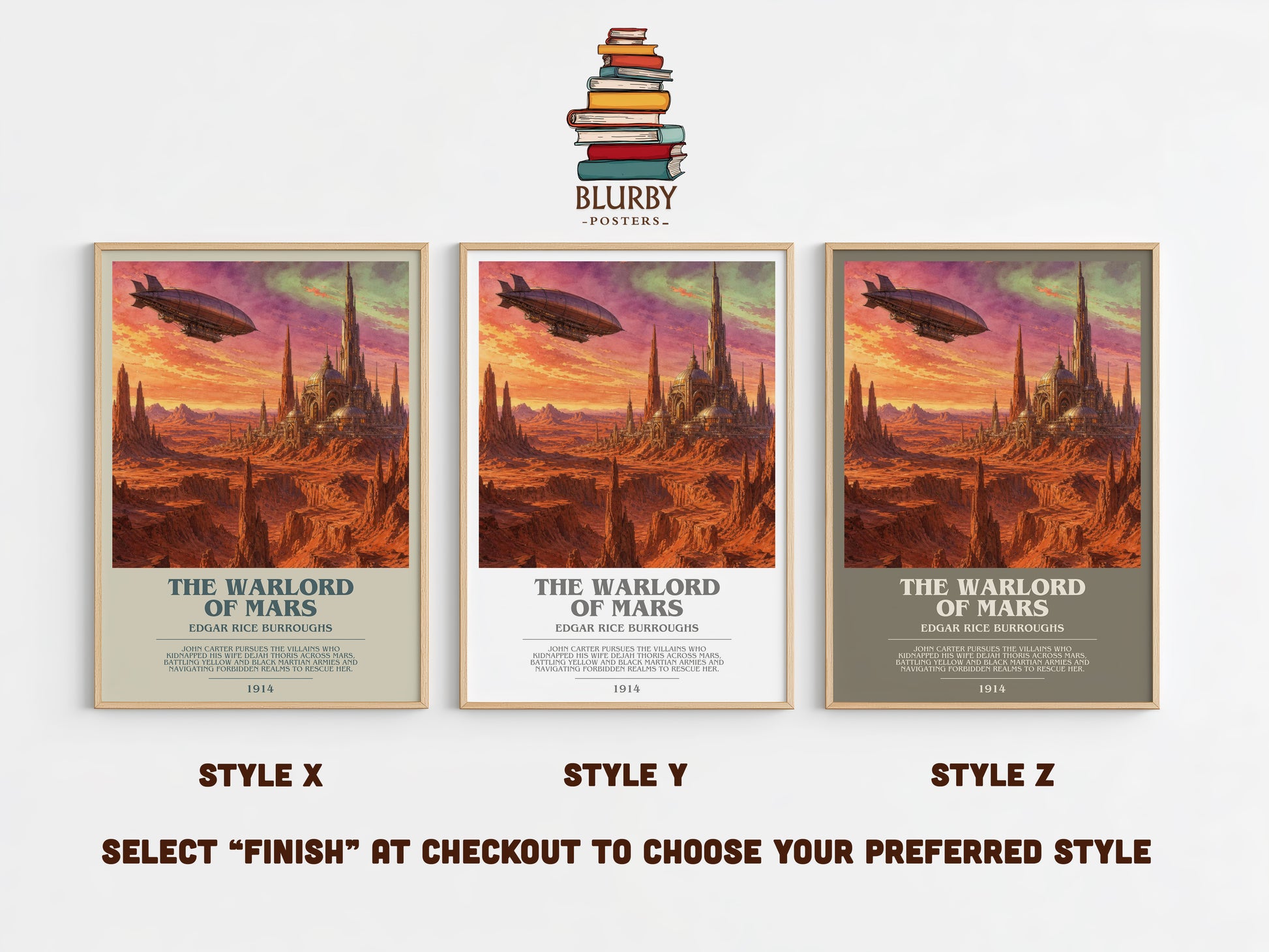 The Warlord Of Mars bookish print in frame leaning in hallway – sci fi wall art