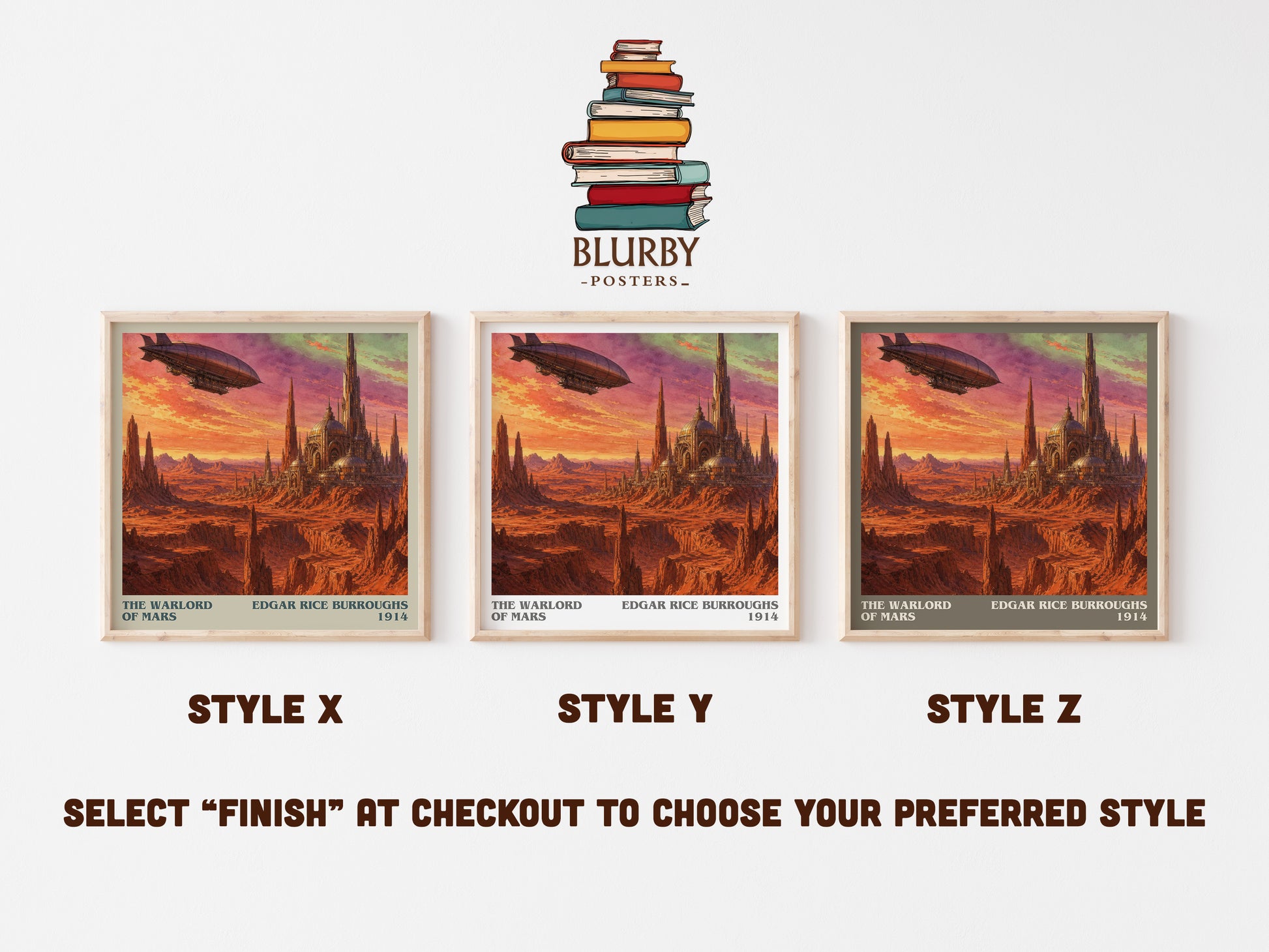 The Warlord Of Mars literary print in frame leaning in hallway – sci fi wall art