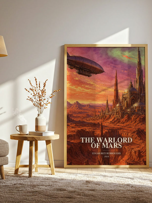 The Warlord Of Mars watercolour print in frame leaning in hallway – sci fi wall art