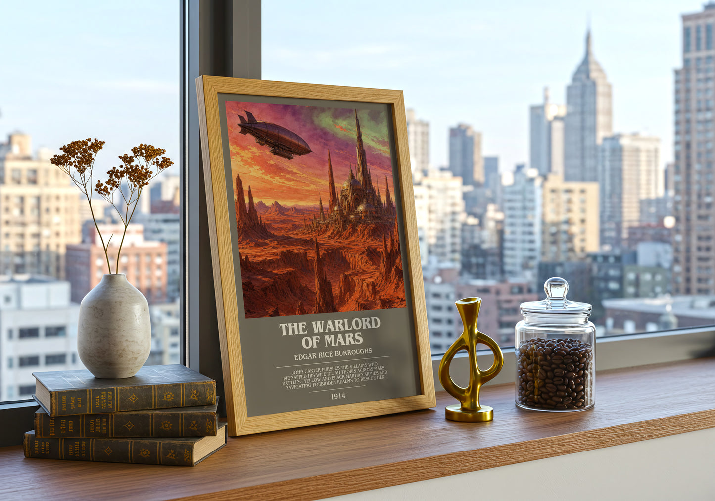 The Warlord Of Mars bookish print framed by window – literary home decor