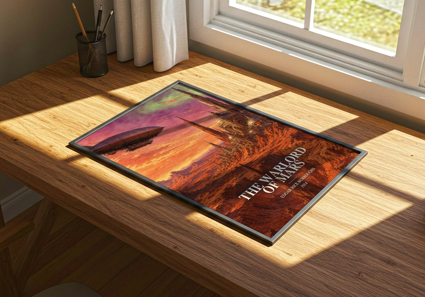The Warlord Of Mars watercolour book poster framed on wall – sci fi wall art