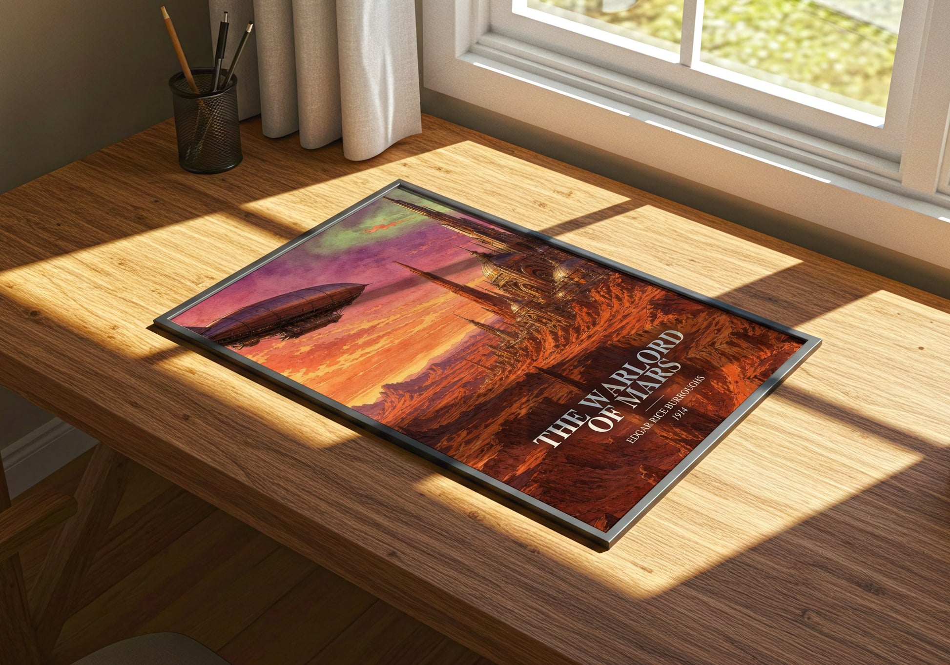 The Warlord Of Mars watercolour book poster framed on wall – sci fi wall art