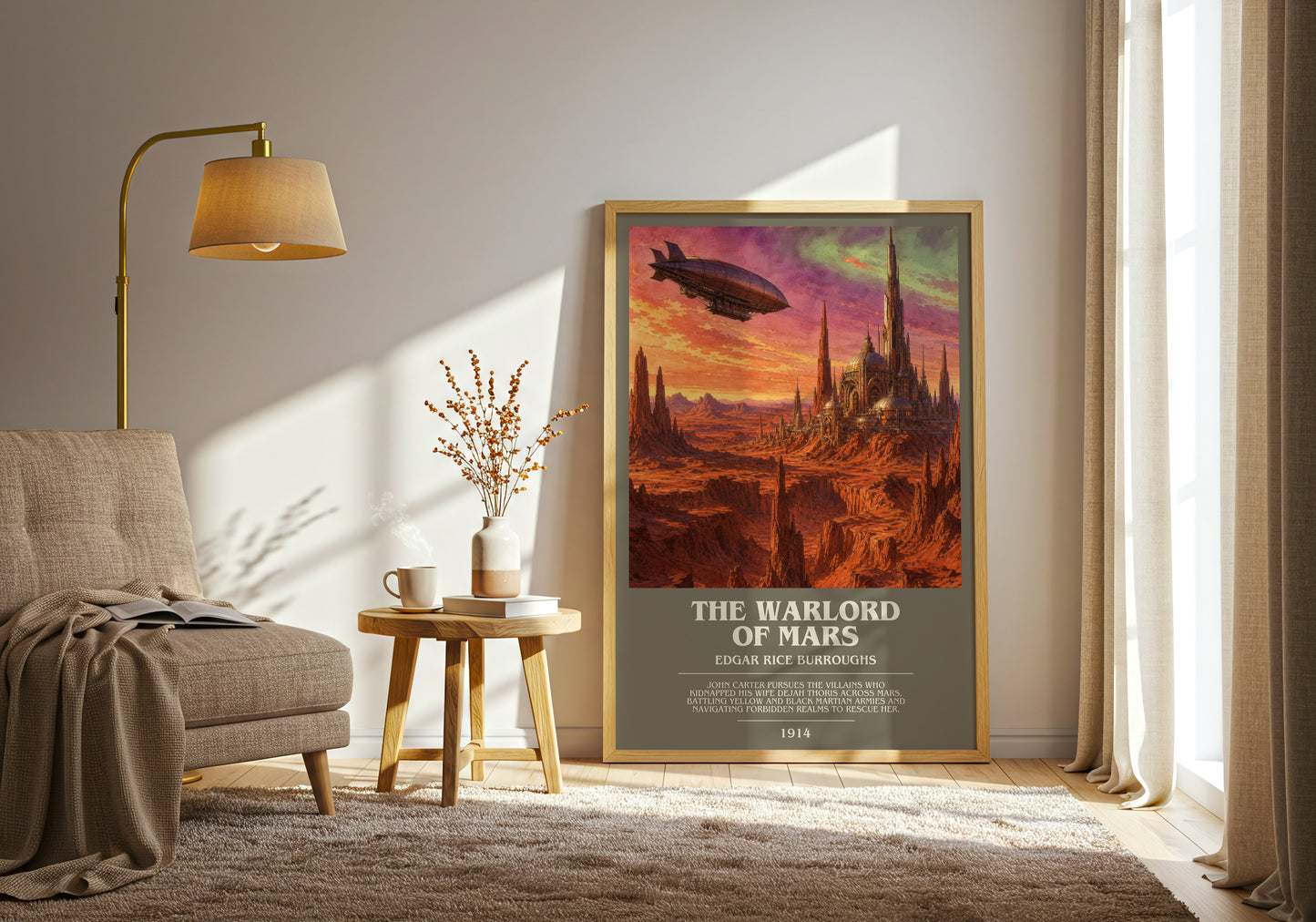 The Warlord Of Mars bookish print on bookshelf – Edgar Rice Burroughs fan gift