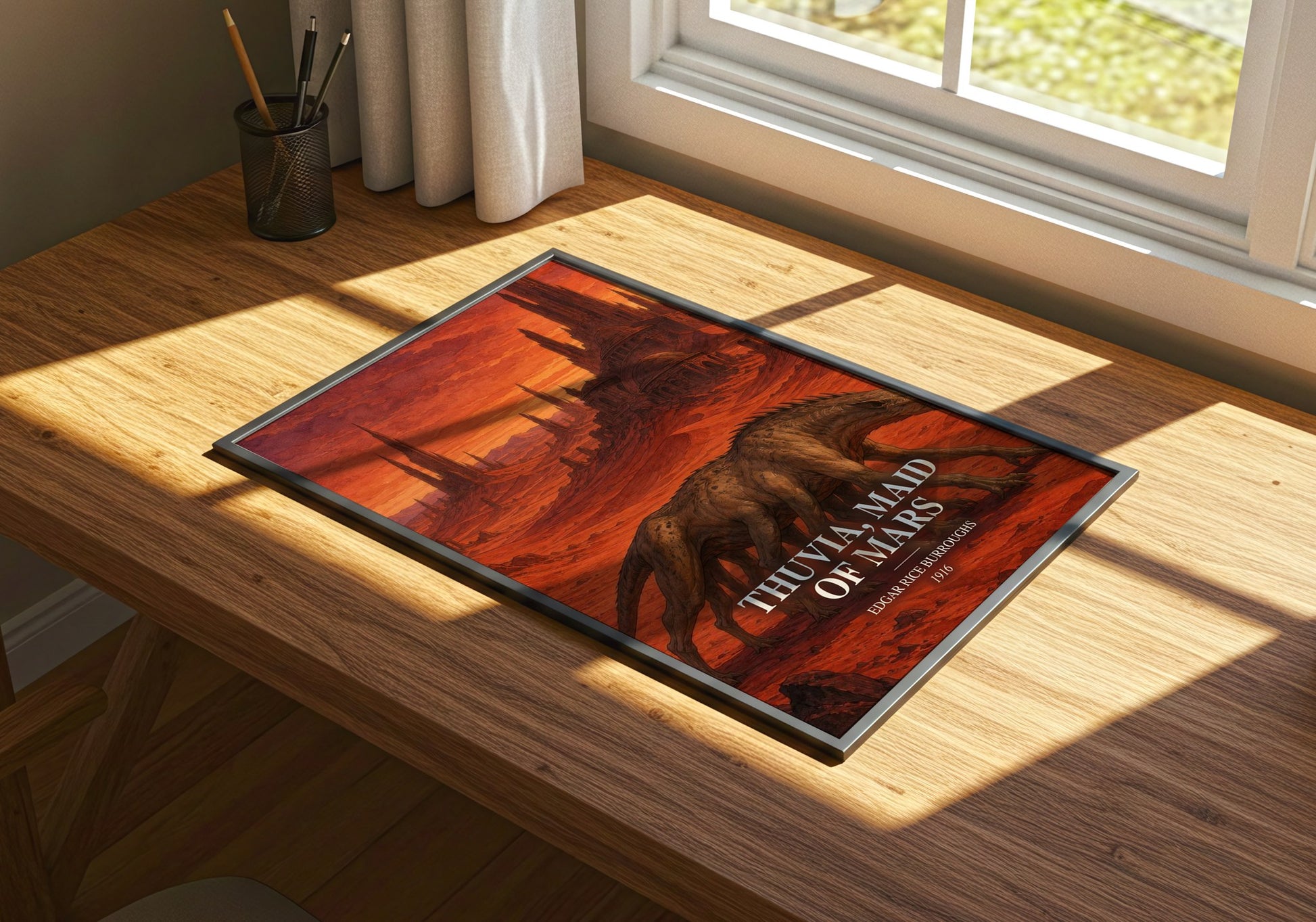 Thuvia, Maid Of Mars watercolour book poster framed on wall – sci fi wall art